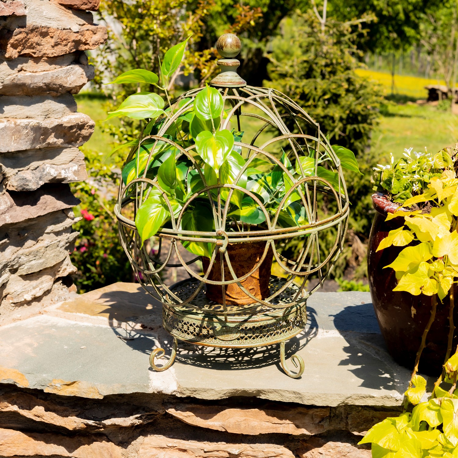 Zaer Ltd International Set of 2 Iron Globe Plant Stands in Frosted Green "Paris 1968" ZR151119-GR