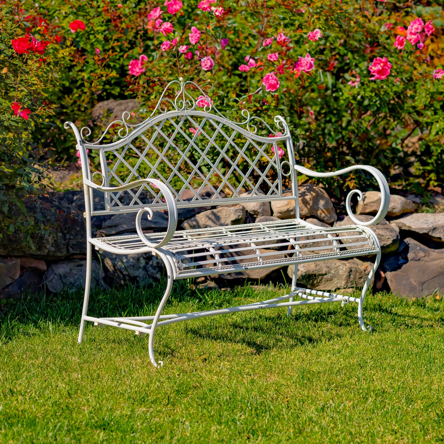 Zaer Ltd International "Stephania" Victorian-Style Iron Garden Bench in Antique White ZR090517-AW