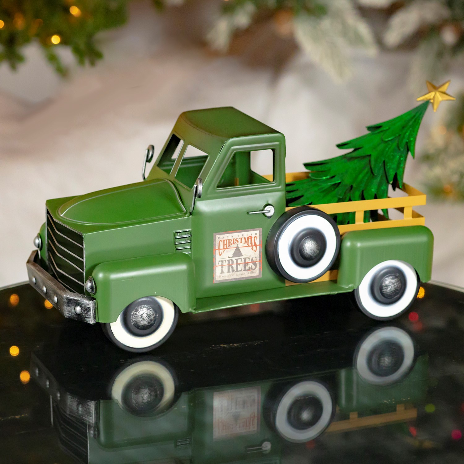 Zaer Ltd International Small Green Iron Pickup Truck with Christmas Tree ZR150818-GR