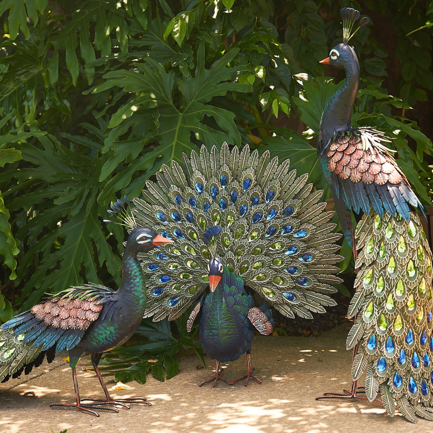 Zaer Ltd. International Pre-Order: Set of 3 Elegant Iron Peacocks with Jewel Detail ZR182200