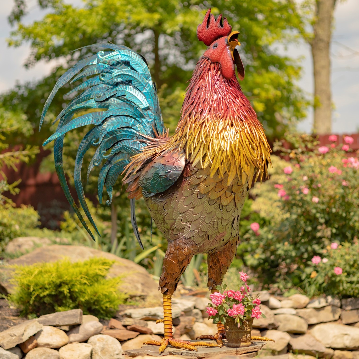 Zaer Ltd International 66.5" Tall Iron Rooster Garden Statue "Robert" ZR170710