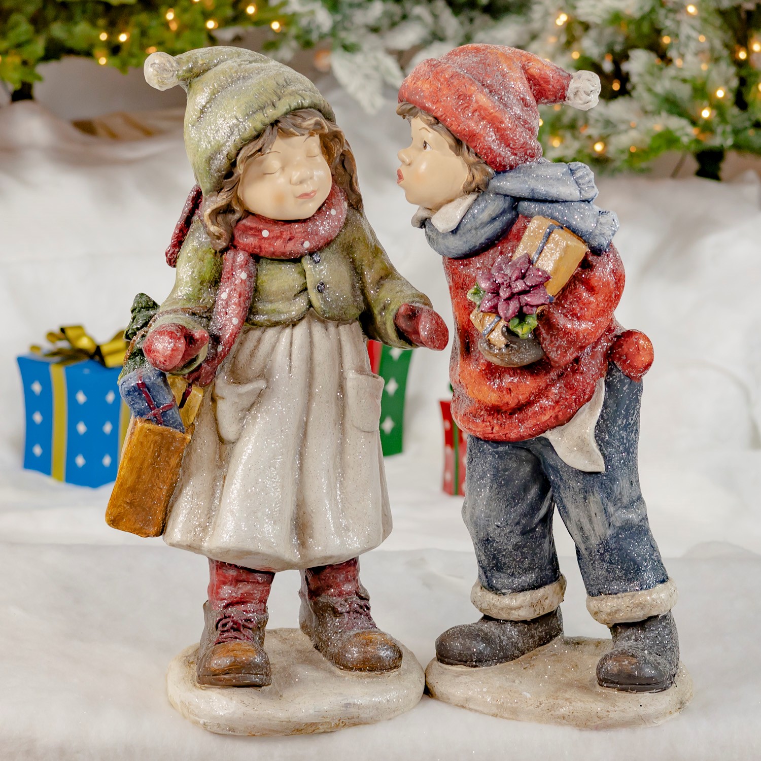 Zaer Ltd International Set of 2 "First Kiss" Standing Christmas Tushkas with Gifts ZR117614-SET