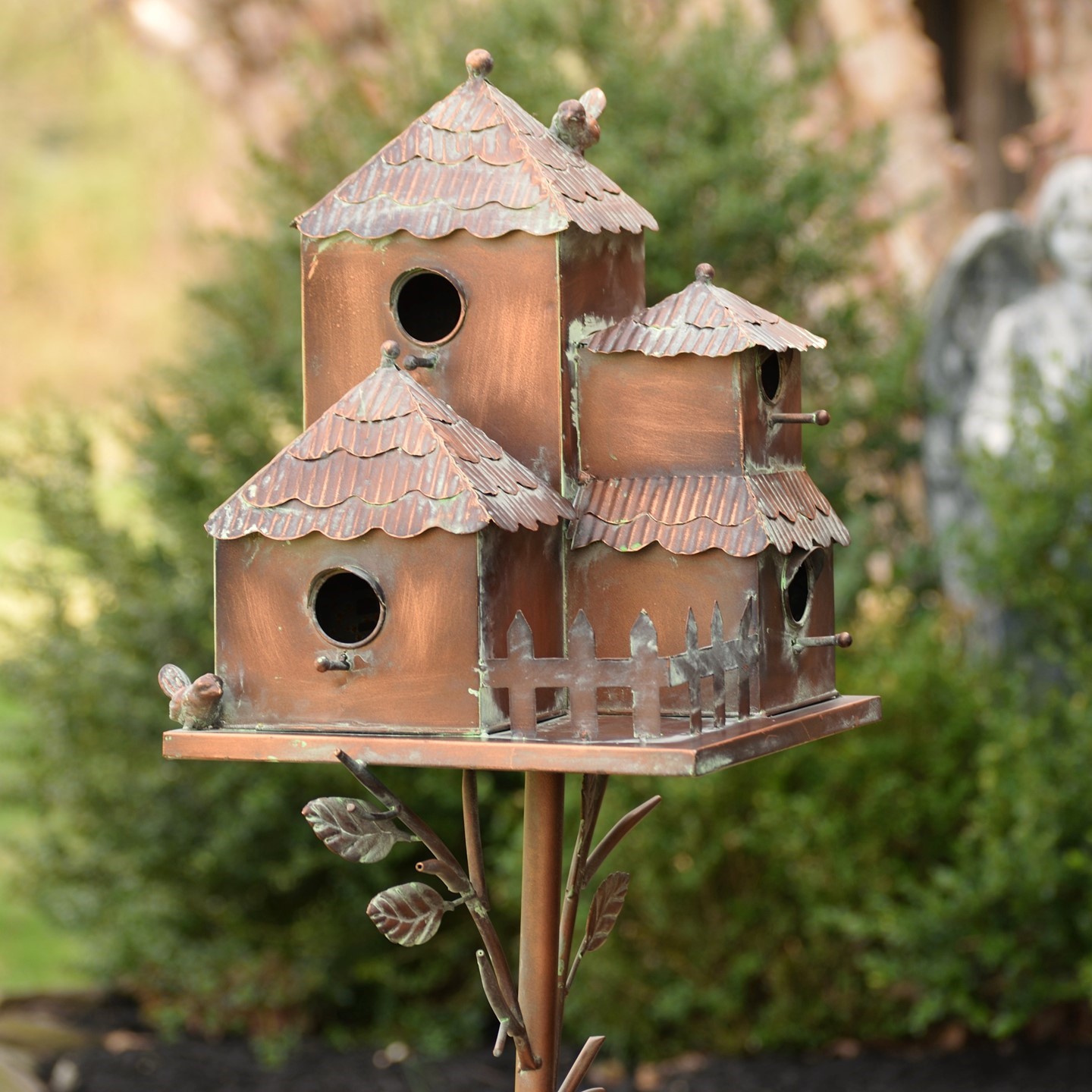 Zaer Ltd International Pre-Order: 73.75"T Country Style MultiHome Iron Birdhouse Stake "Plumsteadville" ZR182431