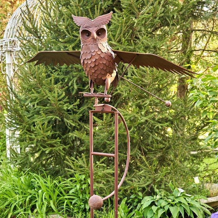 Zaer Ltd International 81" Tall Large Flying Owl Metal Rocking Stake in Antique Rust "Wesley" ZR182410-RS