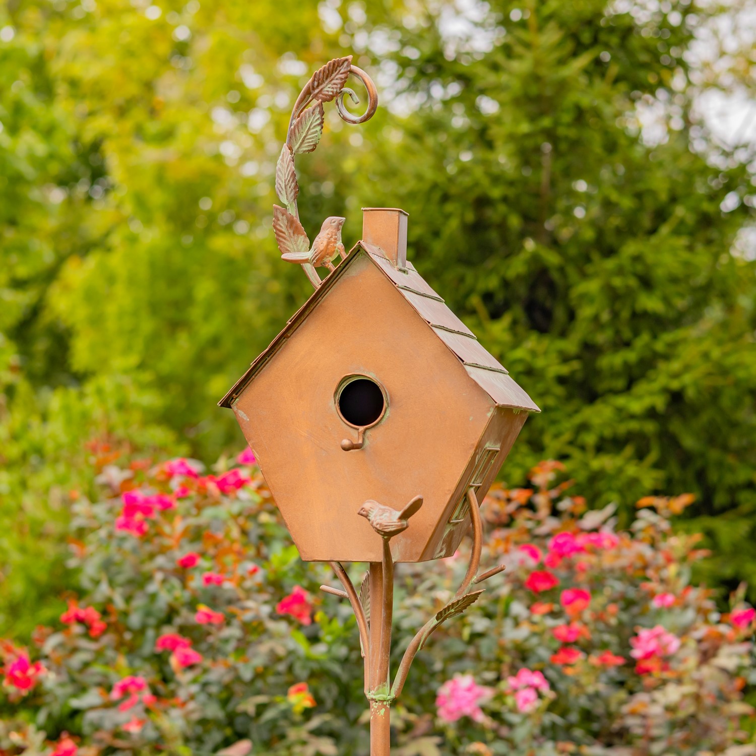 Zaer Ltd International Antique Copper Saran Birdhouse Stake "Sherry" ZR192025-C