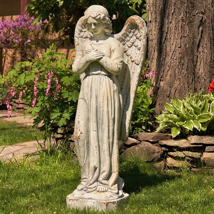 Zaer Ltd International Pre-Order: 47" Tall Standing Magnesium Angel Holding Heart in Grey "Evangeline" ZR228647-GY