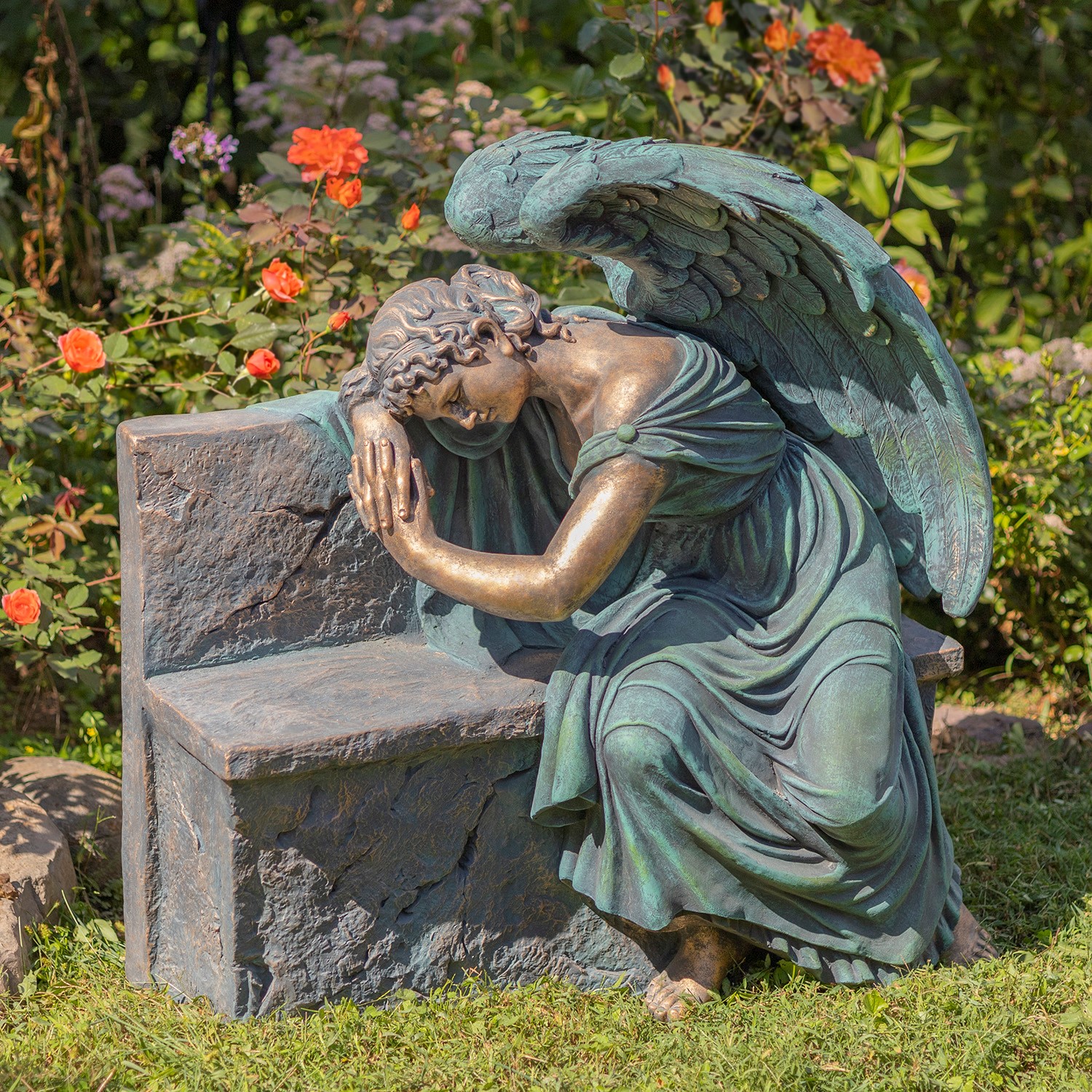 Zaer Ltd International 35" Tall Magnesium Napping Angel on Bench in Antique Bronze "Seraphina" ZR229035-BZ
