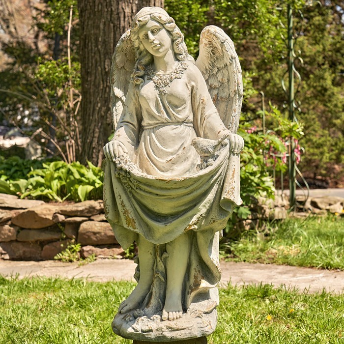 Zaer Ltd International 37" Tall Magnesium Angel Statue and Birdbath "Muriel" in Antique Grey ZR253037-GY