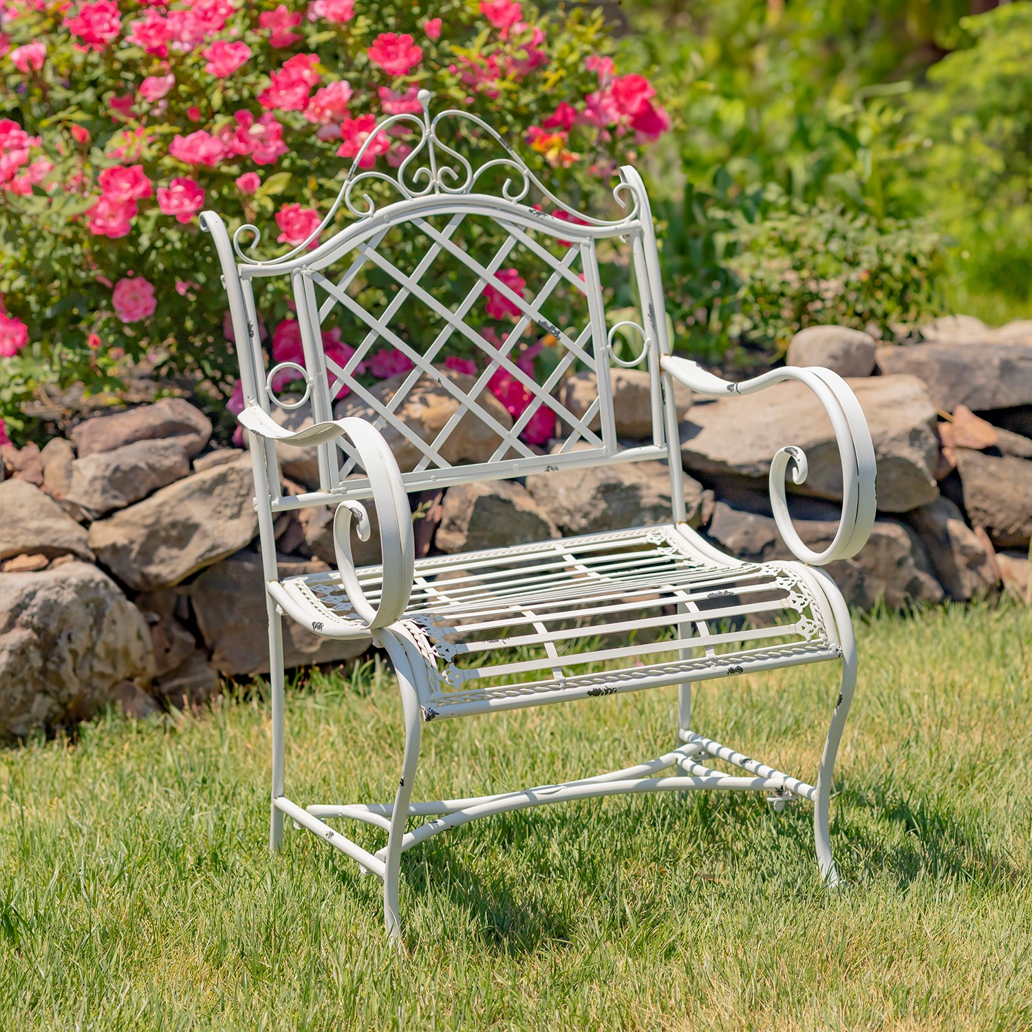 Zaer Ltd International "Stephania" Victorian-Style Iron Garden Armchair in Antique White ZR090518-AW