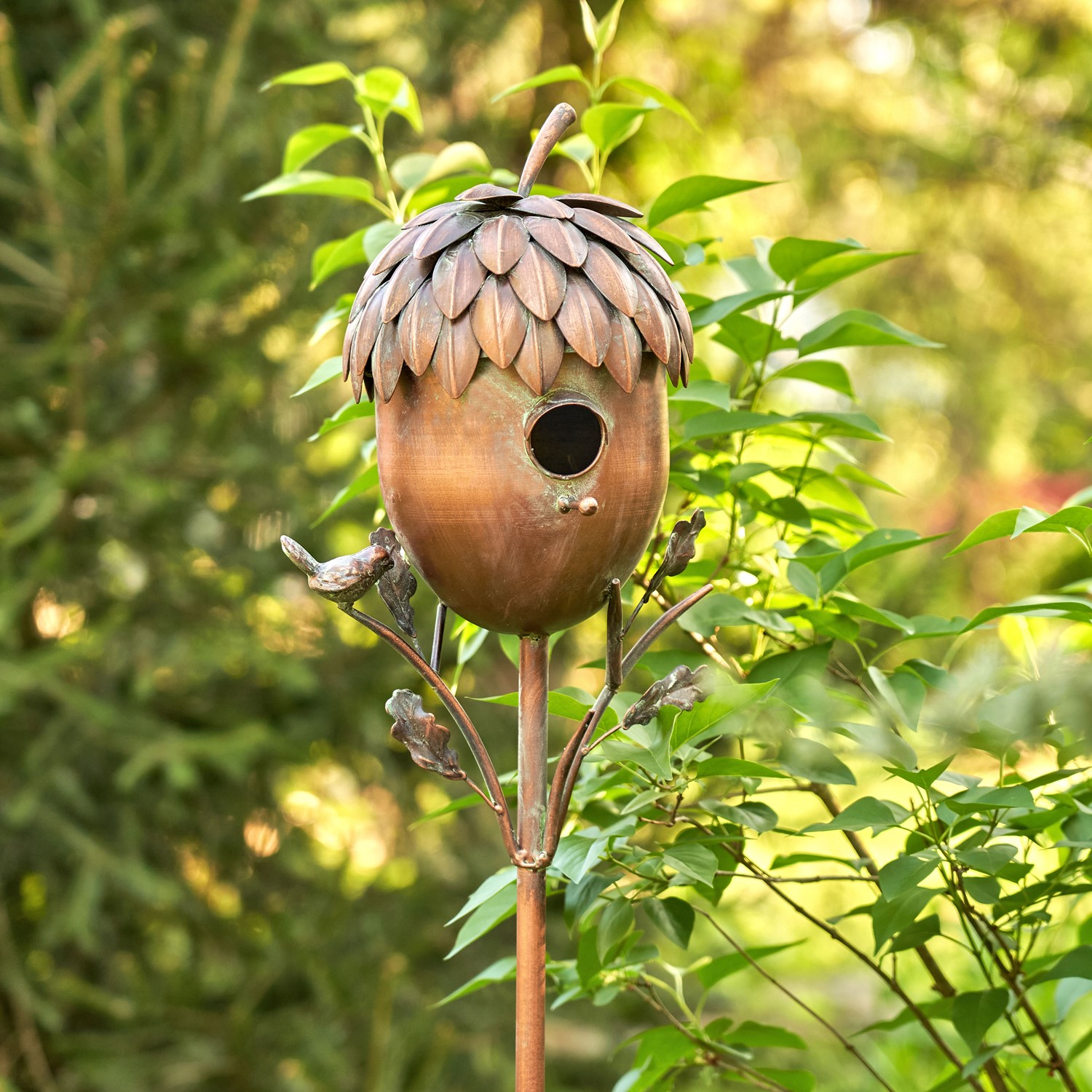 Zaer Ltd International Pre-Order: 65.25" Tall Acorn Shaped Copper Finish Birdhouse Stake ZR193149