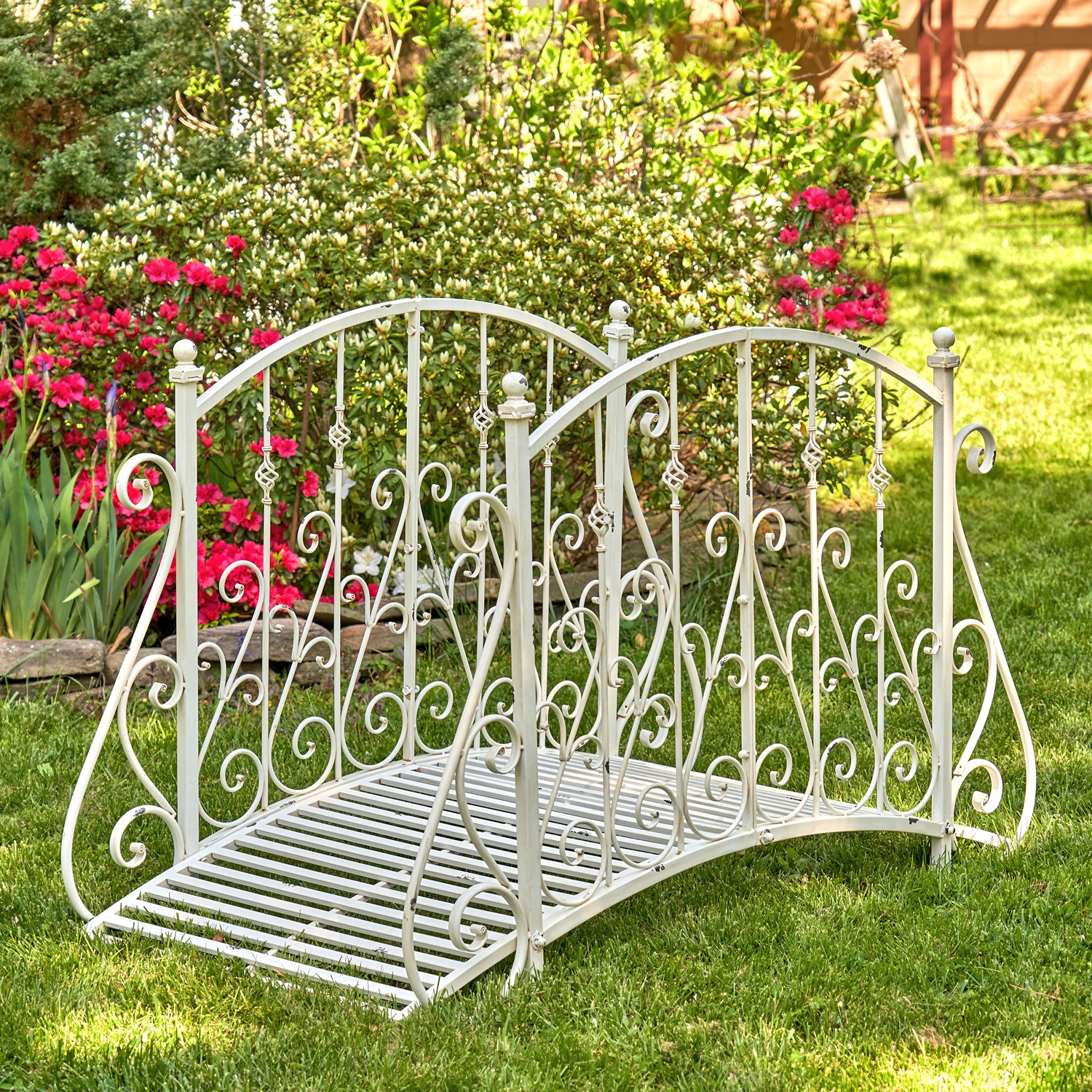 Zaer Ltd International Pre-Order: 5ft. Long Antique Style Iron Garden Bridge in Ant. White "Paris 1968" ZR140960-AW