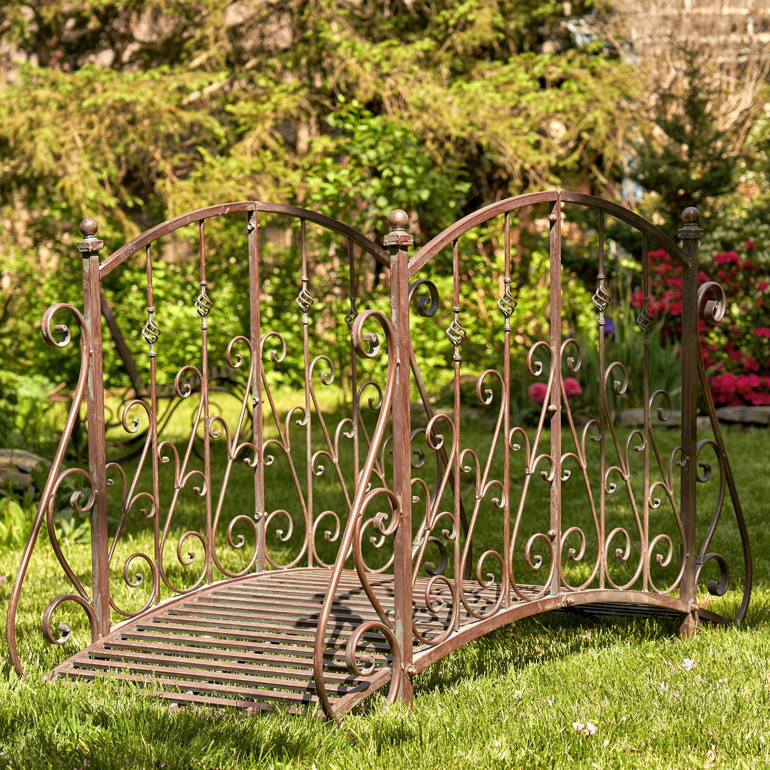 Zaer Ltd International 5ft. Long Antique Style Iron Garden Bridge in Antique Bronze "Paris 1968" ZR140960-BZ