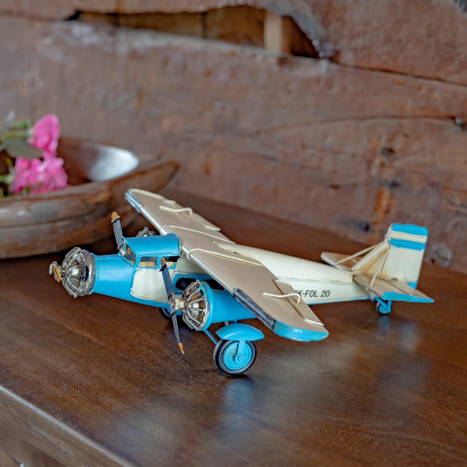 Zaer Ltd. International Metal Model Airplane Decor in Blue and Cream RD204155-BL