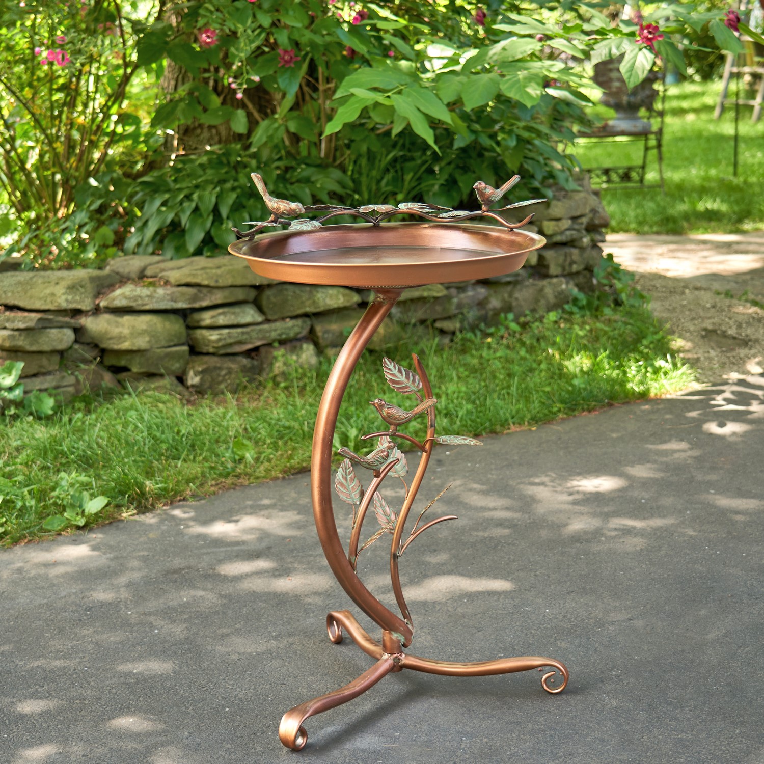 Zaer Ltd. International 32" Tall Shallow Copper-Finished Iron Birdbath with Branch Stand ZR190779-CP