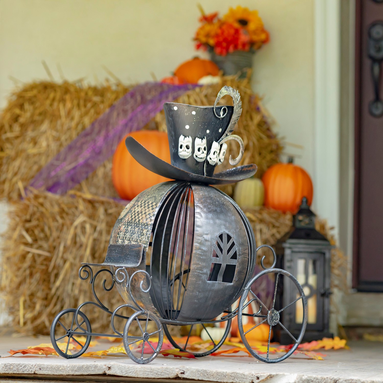 Zaer Ltd. International Victorian Style Halloween Pumpkin Carriage with Top Hat & Skulls ZR193058