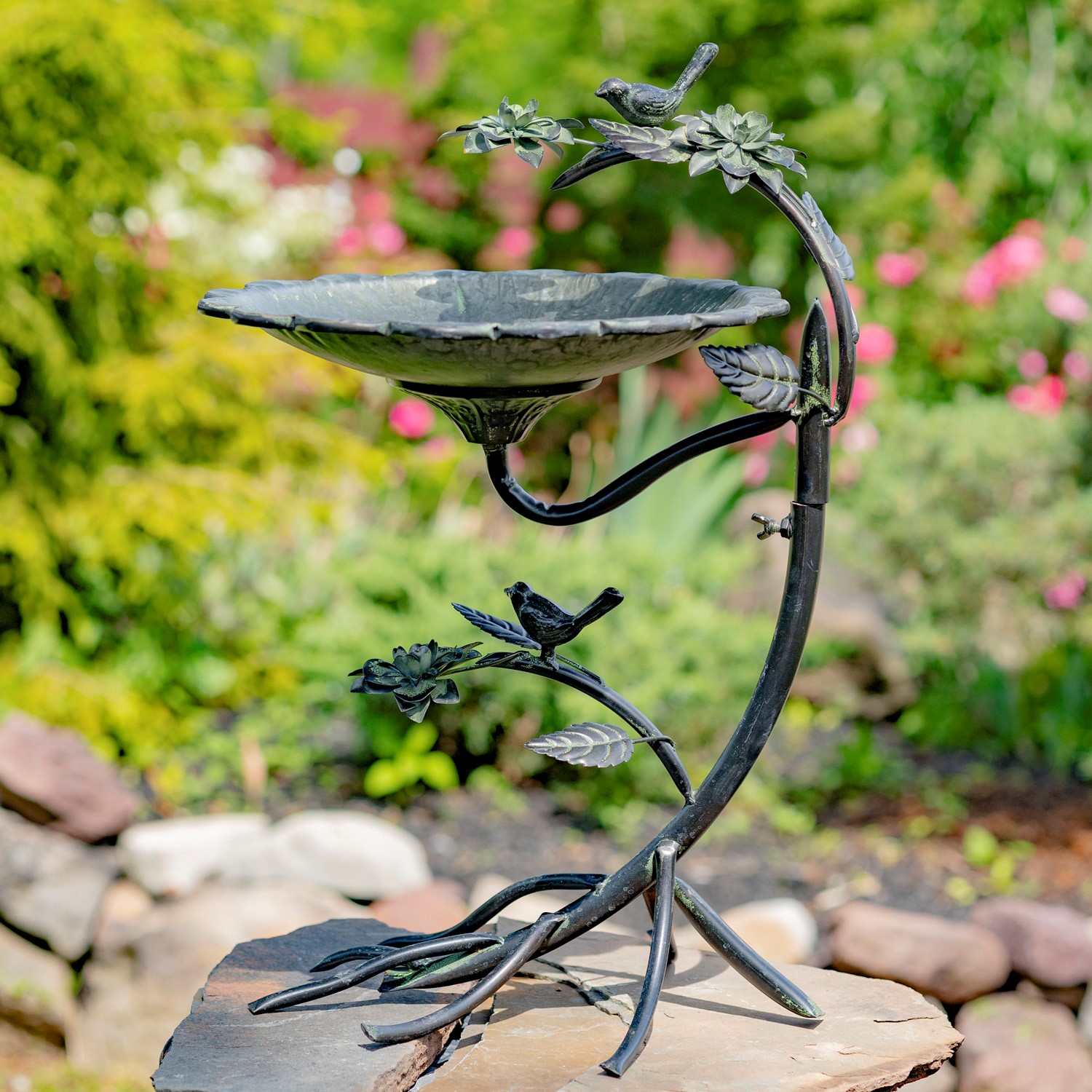 Zaer Ltd. International 27" Tall Galvanized Scallop Edge Birdbath with Branch Legs ZR198205-GV