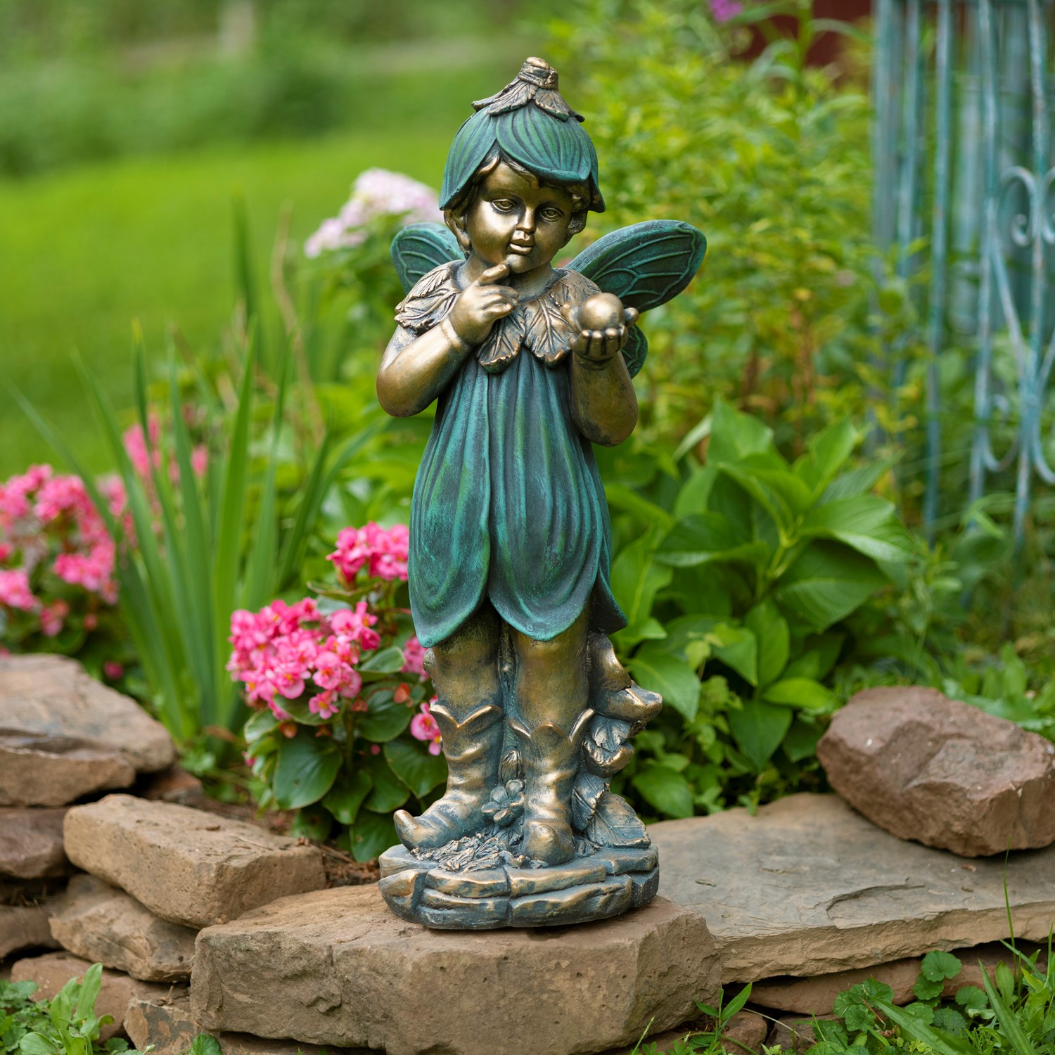 Zaer Ltd International 27" Tall Magnesium Fairy Statue with Snail "Lilac" ZR220627