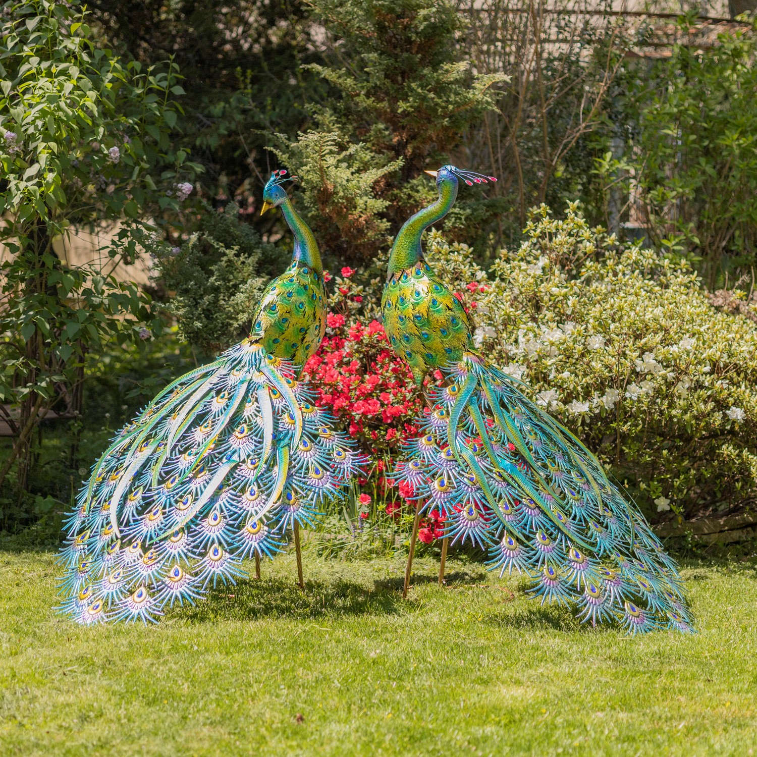 Zaer Ltd. International Pre-Order: Set of 2 Large Colorful Peacocks with Jewels "Royal and Sapphire" ZR140242-SET