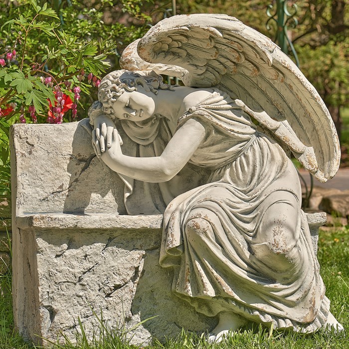 Zaer Ltd International 35" Tall Magnesium Napping Angel on Bench in Antique Grey "Seraphina" ZR229035-GY