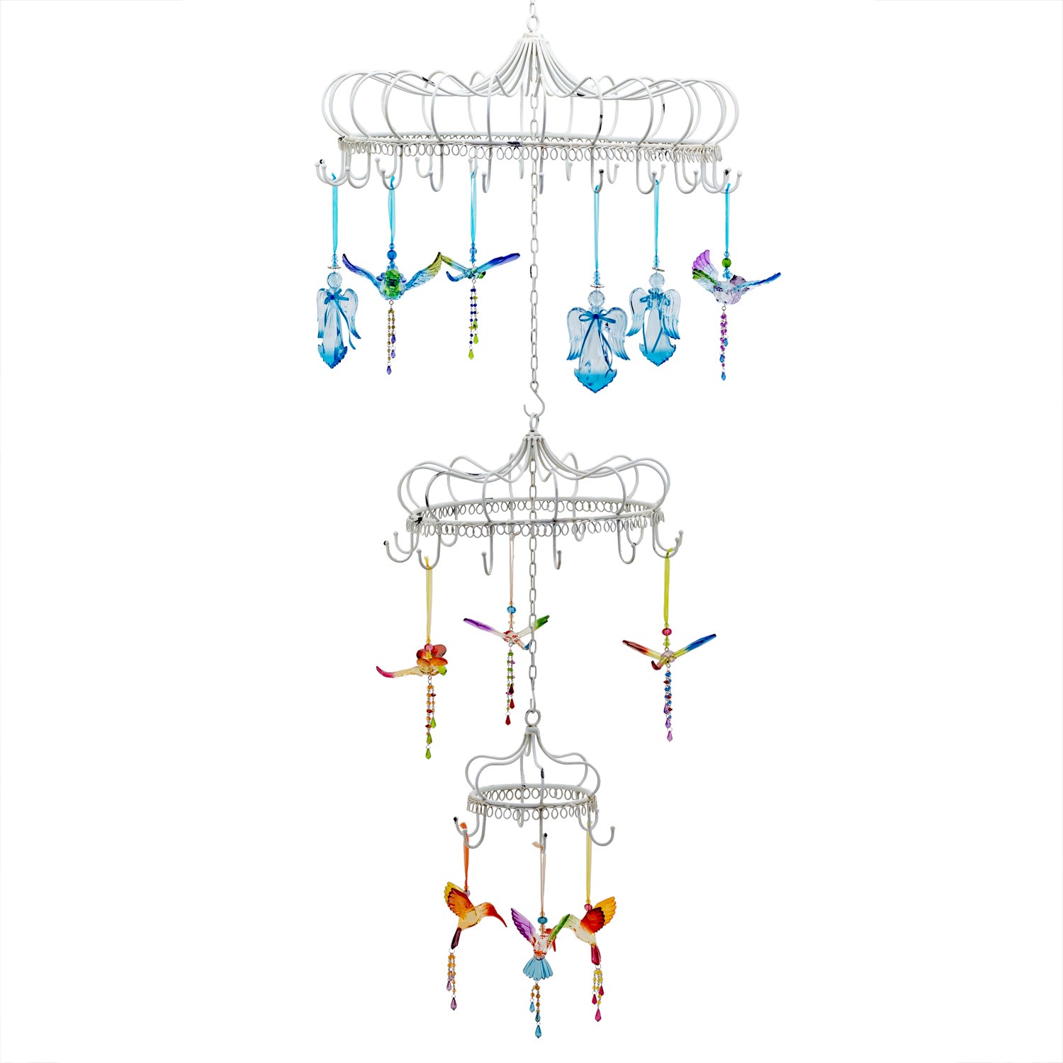 Zaer Ltd. International Elegant Hanging Chandelier Display Decoration with Hooks in White "London 1820" ZR191023-AW