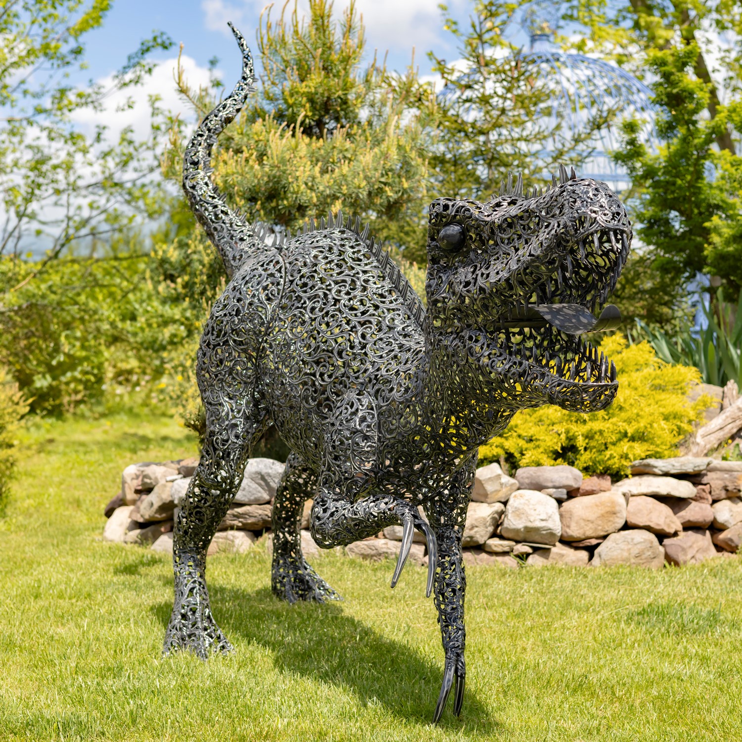 Zaer Ltd International 7.3ft Tall Giant Metal Tyrannosaurus Rex Garden Statue "Chompers" ZR220916