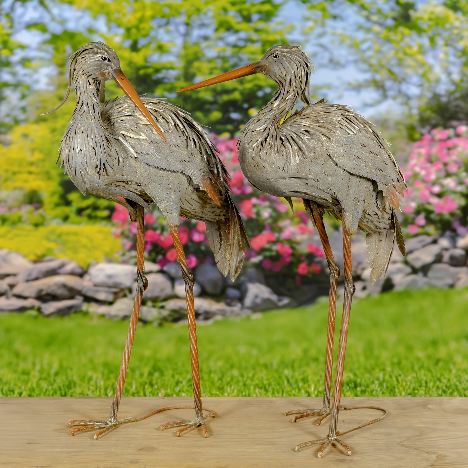 Zaer Ltd. International Set of 2 Great Blue Heron Metal Outdoor Figurines ZR230425-SET