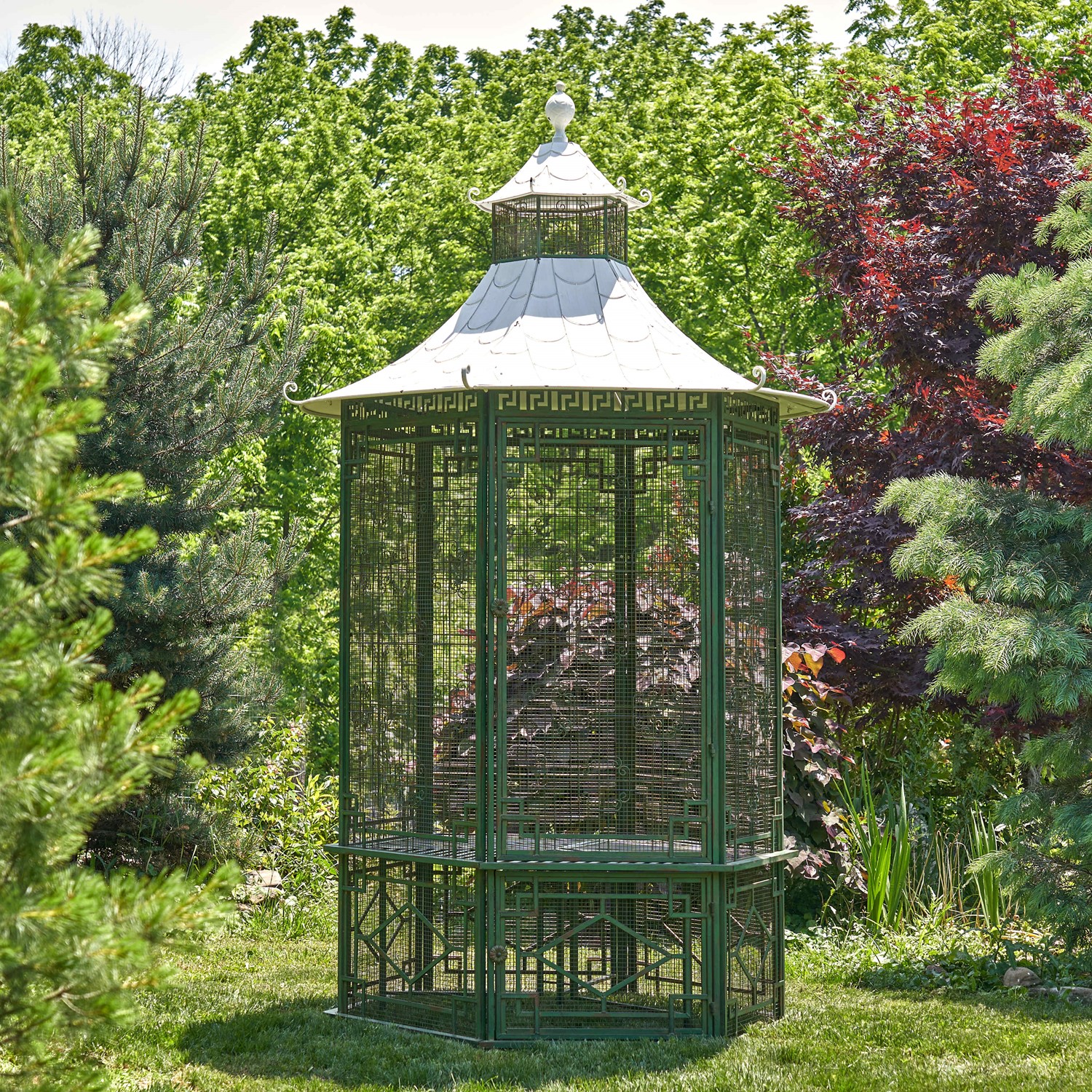 Zaer Ltd. International 10ft. Tall Asian-Inspired Iron Garden House Gazebo in Green "Dynasty" ZR230418-GR