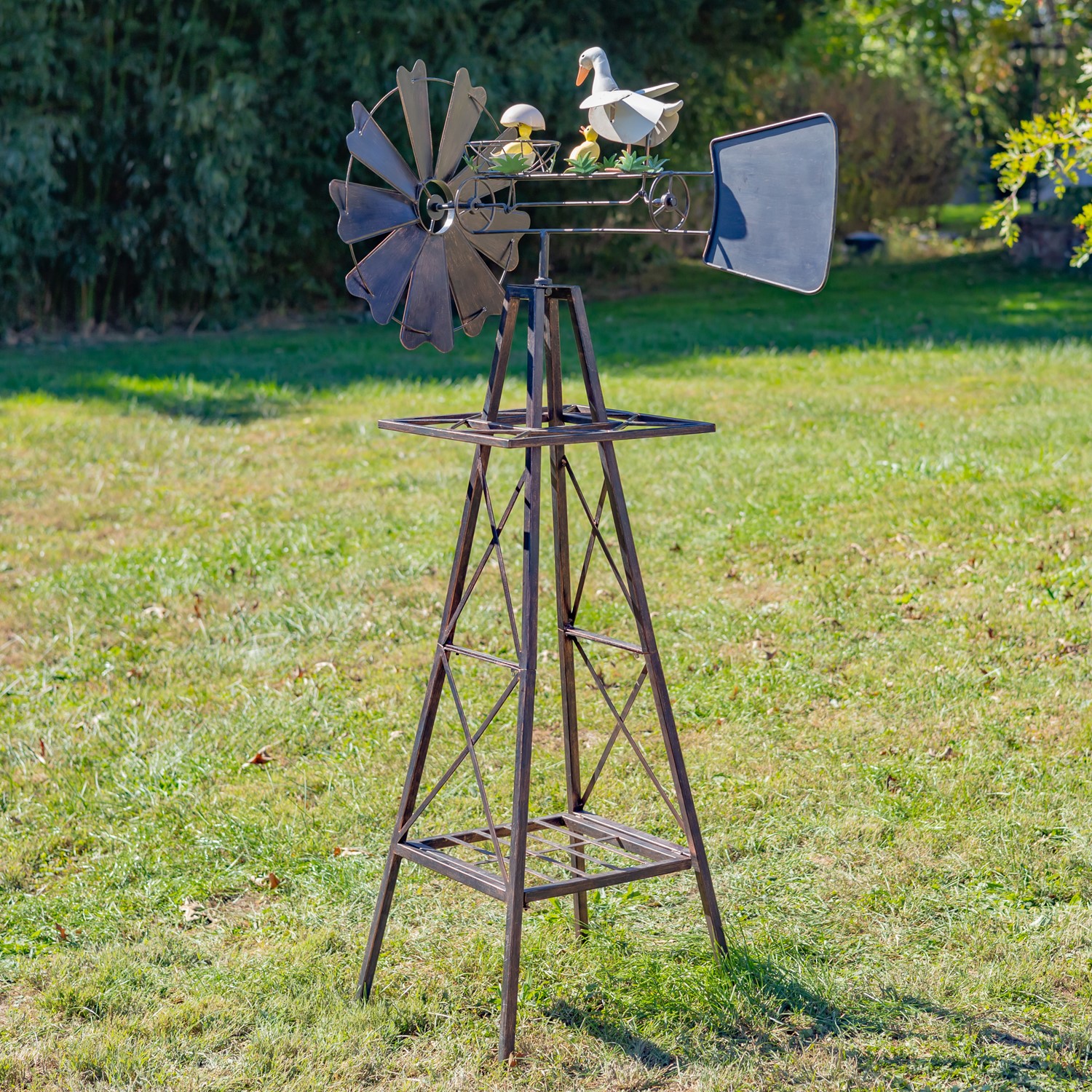 Zaer Ltd International 59.8" Tall Iron Windmill with Mother Duck & Hatchlings on Weather Vane ZR548542