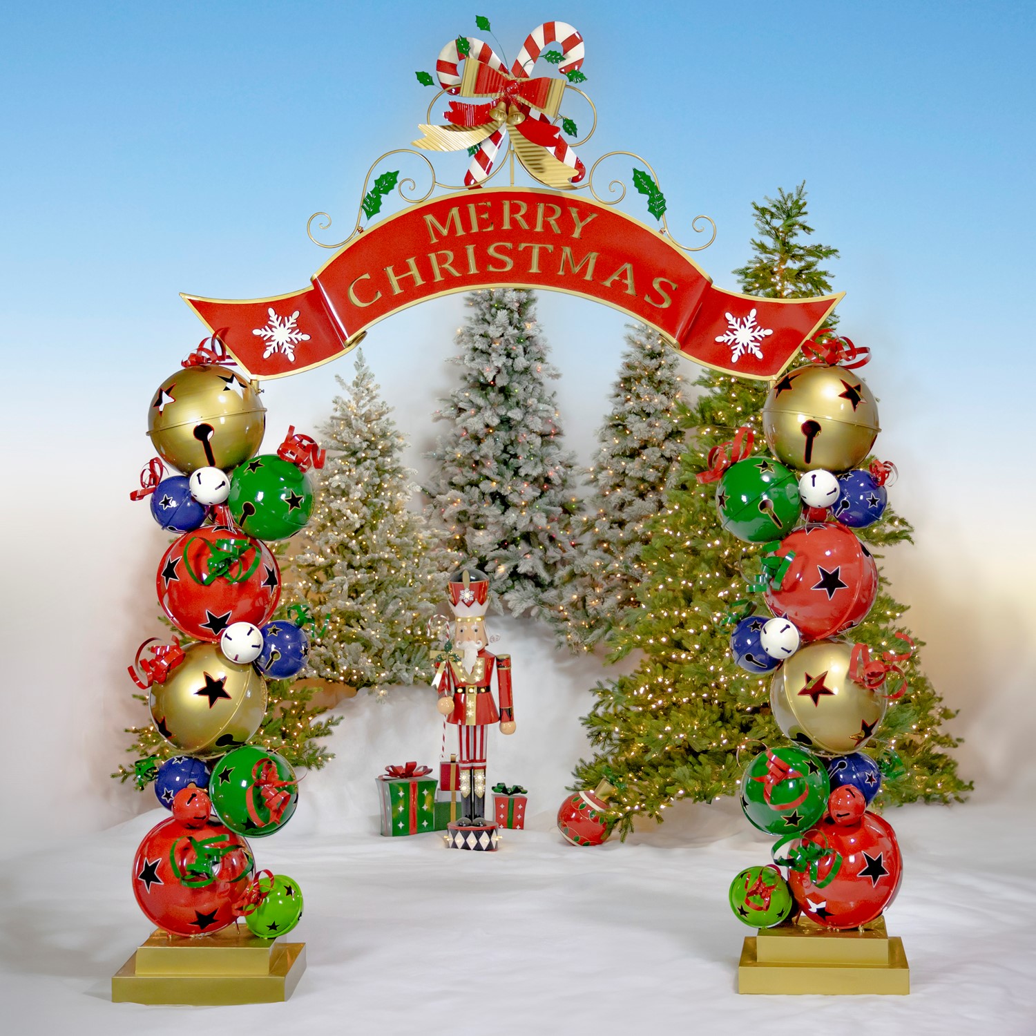 Zaer Ltd International Pre-Order: 10ft Christmas Archway with Jingle Bell Pillars & LED Lights "Sophia" ZR200442