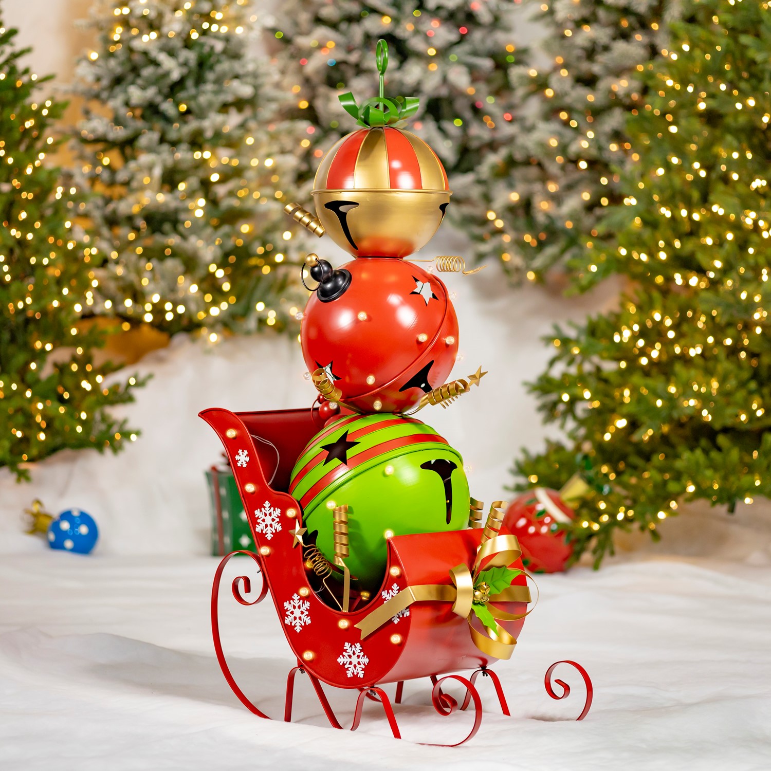 Zaer Ltd International Pre-Order: 59" Tall Iron Christmas Sleigh with Giant Jingle Bells - Large ZR220495