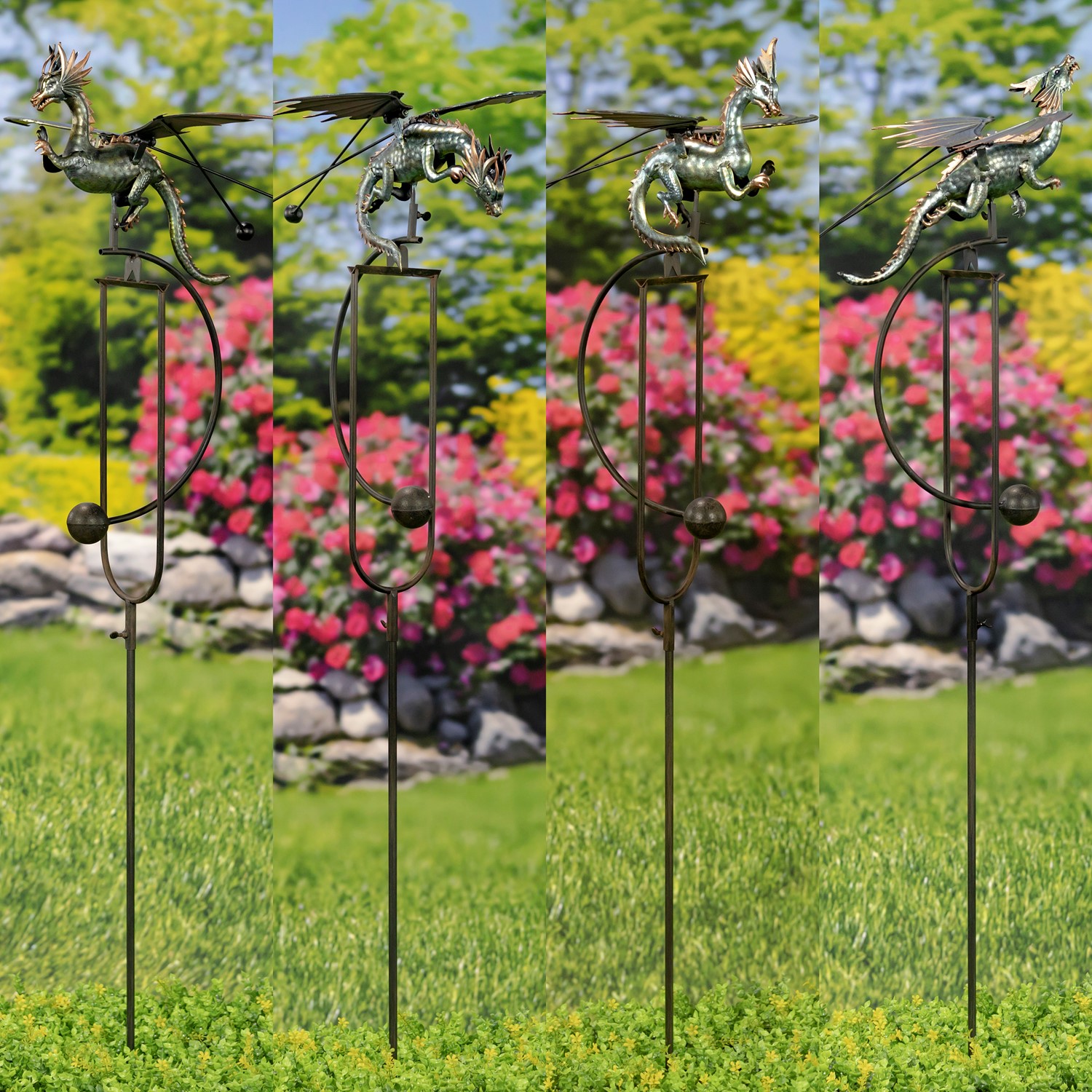 Zaer Ltd International Set of 4 Assorted 4.5ft. Flying Dragon Rocking Stakes "Kai/Tyson/Bomris/Belindo" ZR208750-SET