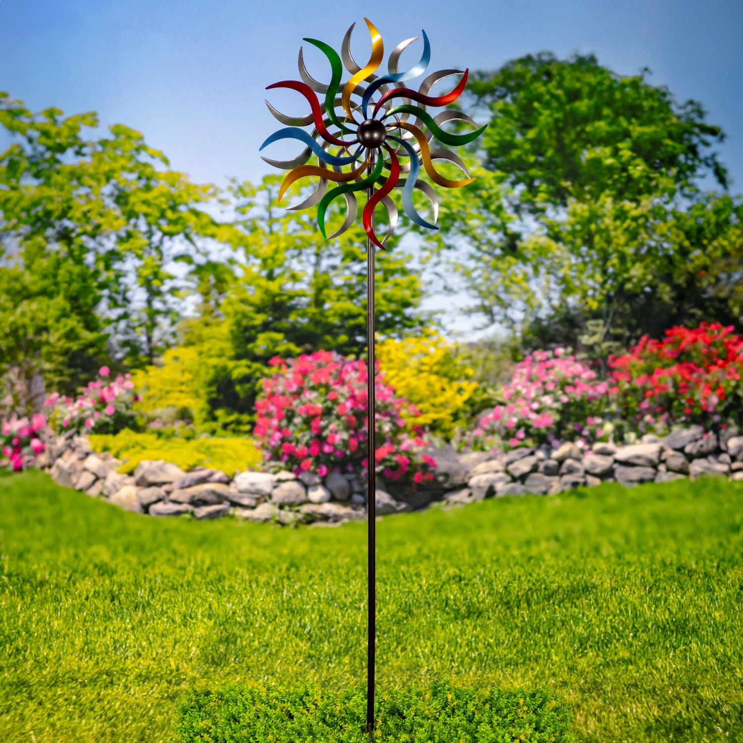 Zaer Ltd. International 92.25" Tall Squiggly Metal Rainbow Windmill Stake "Melinda" ZR208870