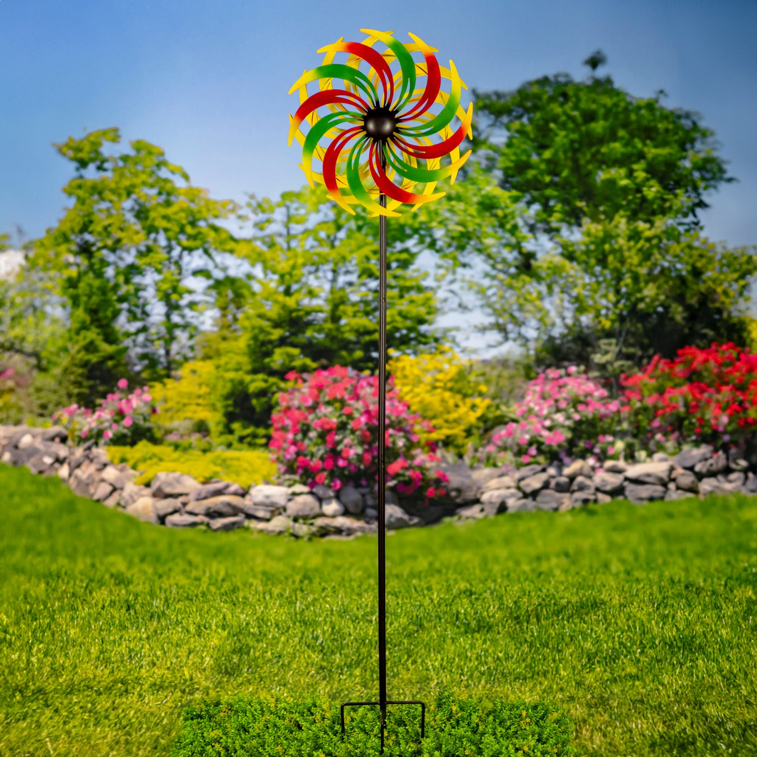 Zaer Ltd. International 93" Tall Red, Green & Yellow Metal Windmill Stake "Adriana" ZR208880