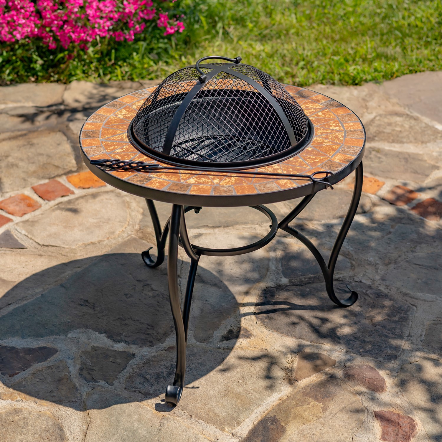 Zaer Ltd. International 25.6"D. Round Mosaic Tile Metal Fire Pit "Shenandoah" ZR803681-A