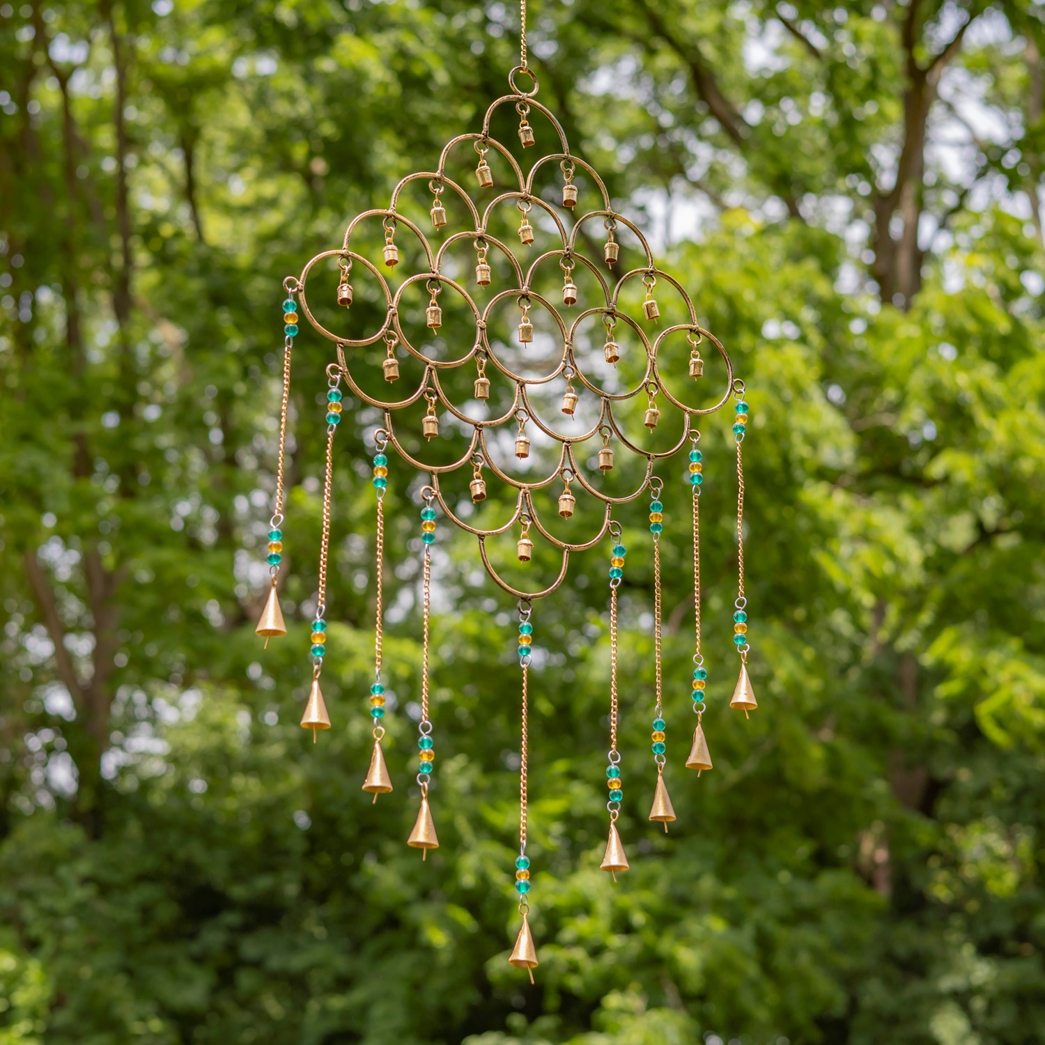 Zaer Ltd International Set of 4 Assorted Gold Diamond-Shaped Metal Wind Chimes with Beaded Accents LS016826-SET