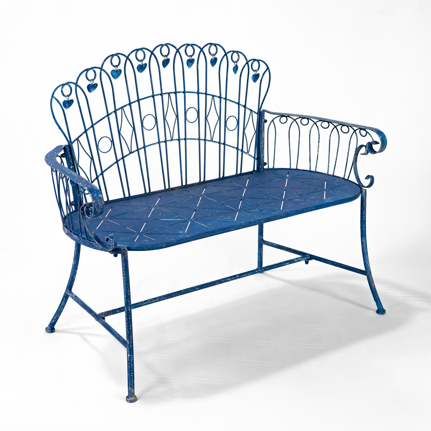 Zaer Ltd International 47.25" Long Embellished Metal Garden Bench in Antique Blue "Toulouse 1275" ZR194620-BL