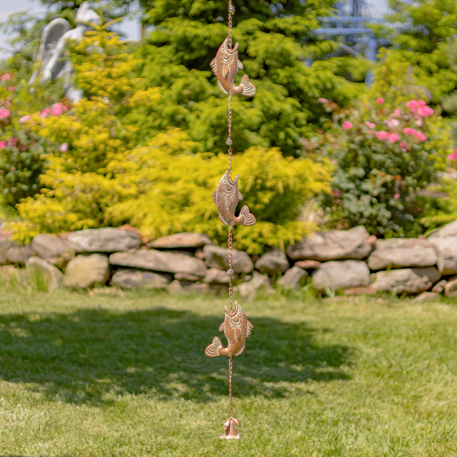 Zaer Ltd International 98.25" Long Antique Copper Iron Rain Chain with Jumping Fish ZR235229