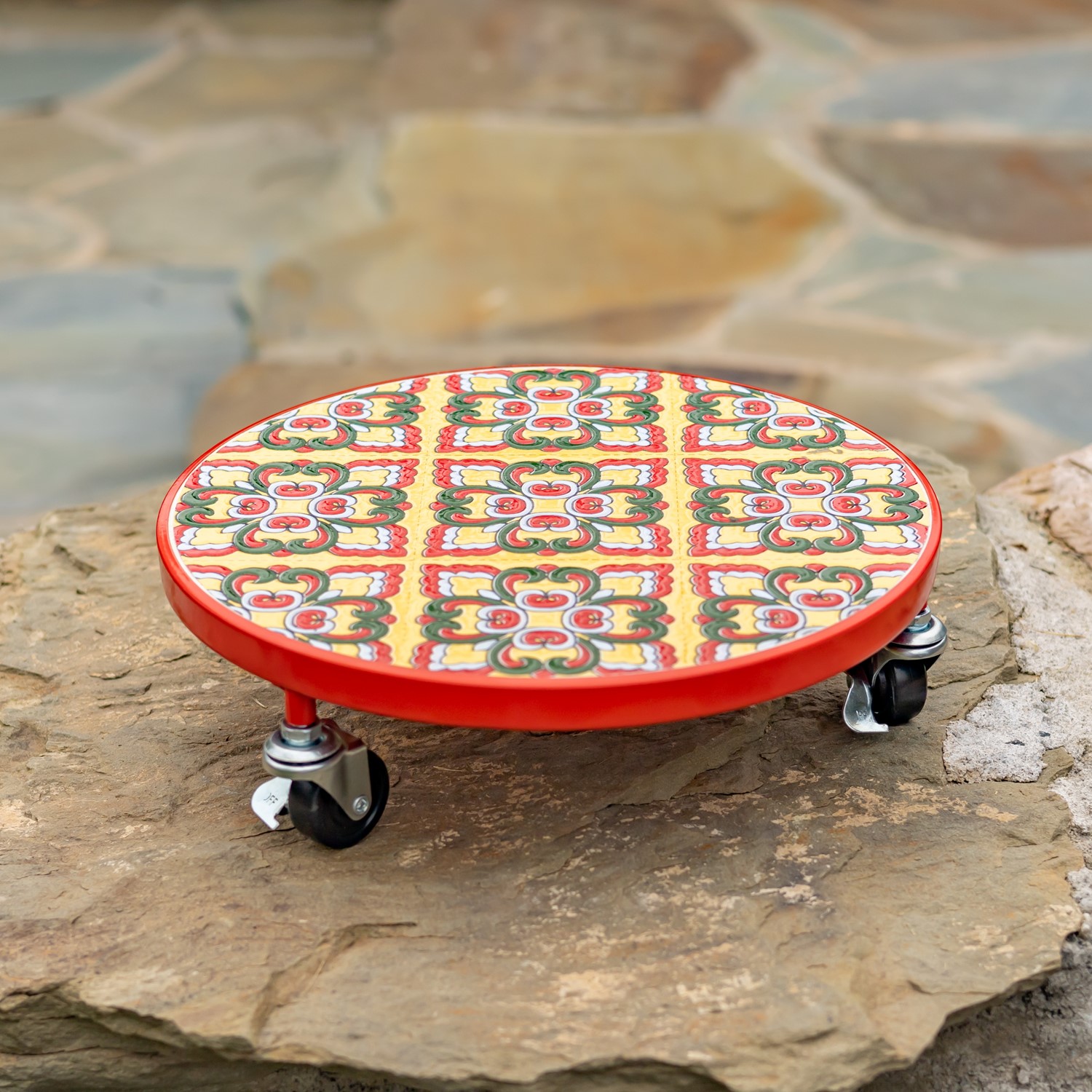 Zaer Ltd. International 11.8" Ceramic Mosaic Tile Plant Trolley "Belgrade" - Red/Yellow/Green ZR850031