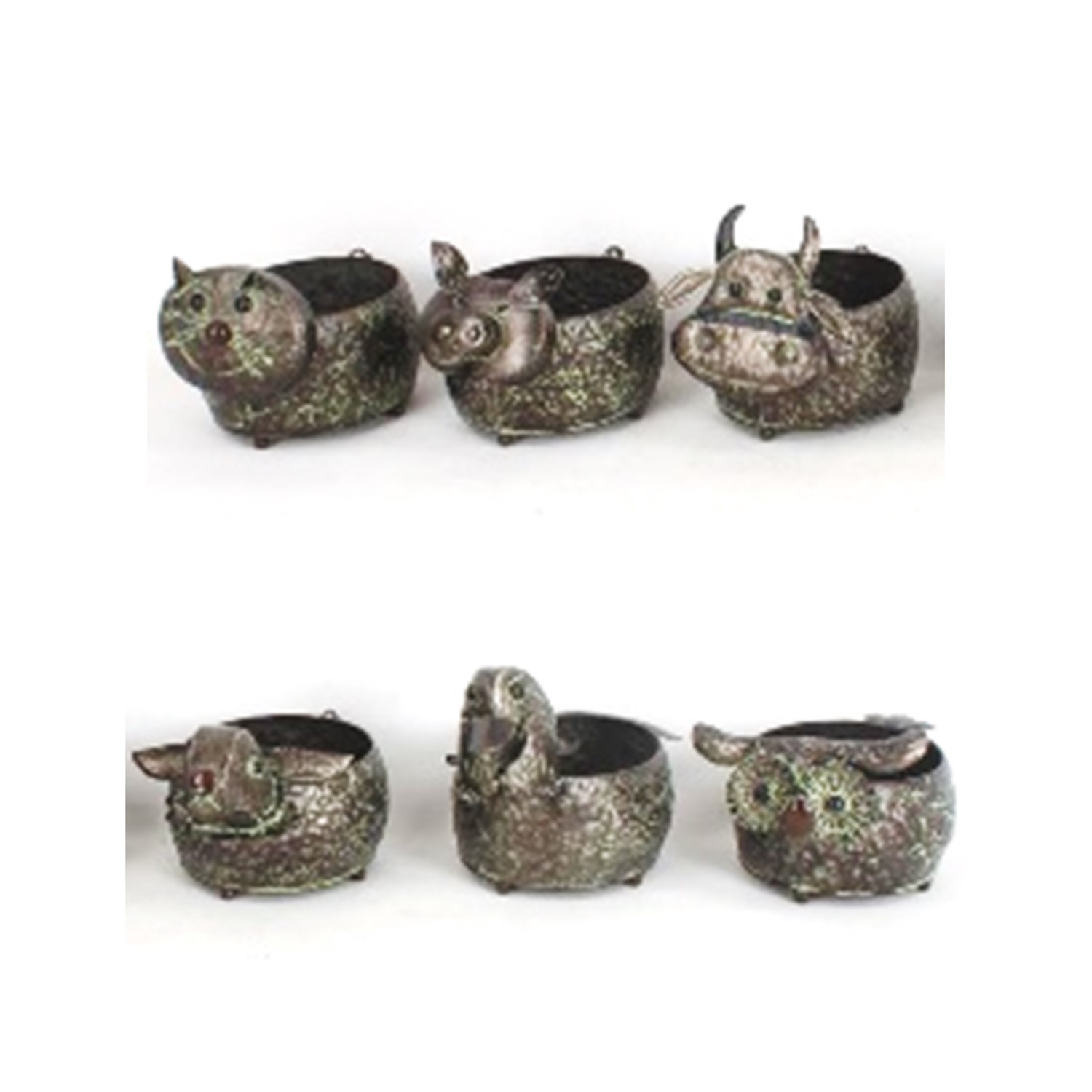 Zaer Ltd International Pre-Order: Set of 6 Assorted Animal Galvanized Flower Pots ZR162050-SET