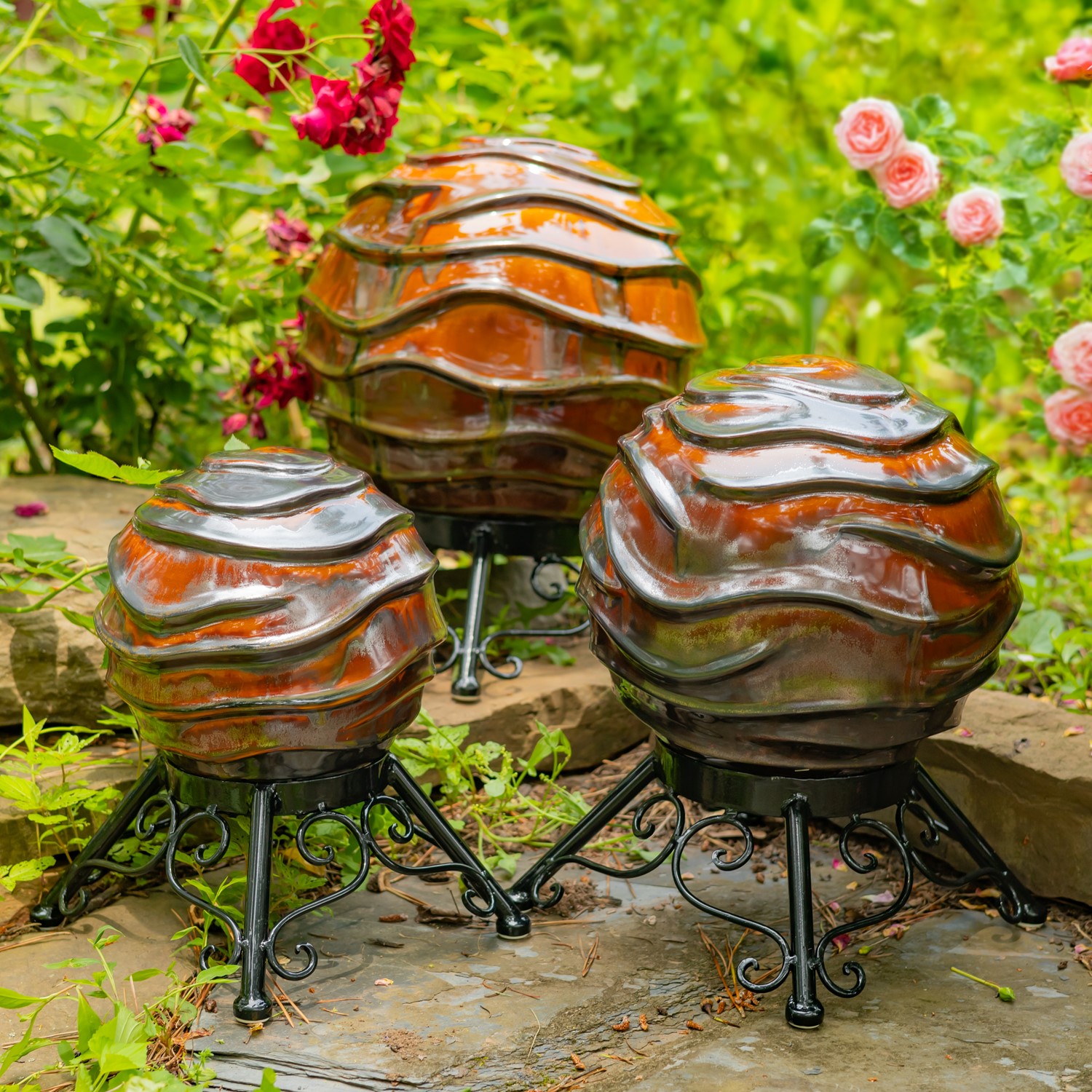 Zaer Ltd International Pre-Order: Set of 3 Assorted Ceramic Globe Tabletop Accents "Florence" ZR083902-SET