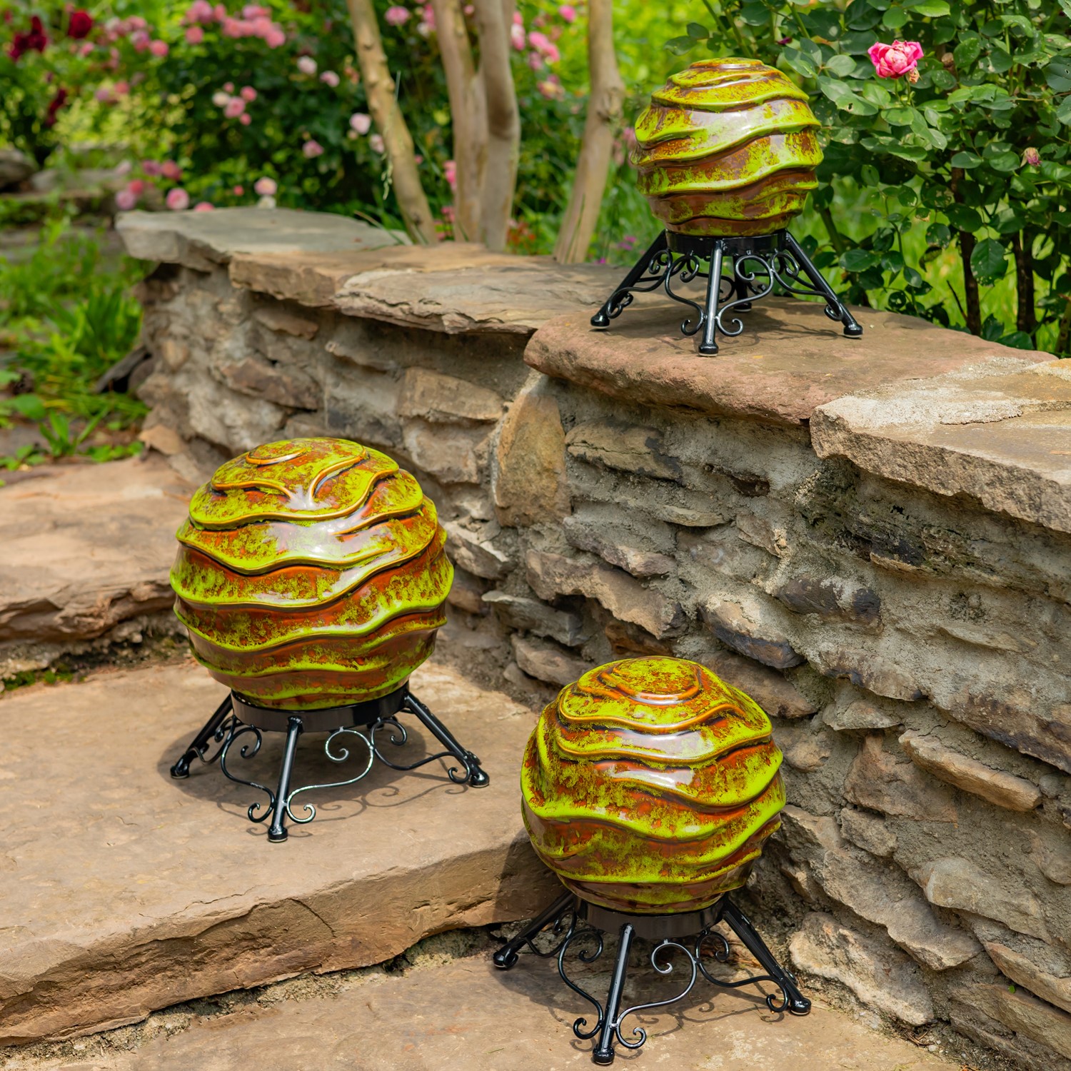 Zaer Ltd International Pre-Order: Set of 3 Assorted Ceramic Globe Tabletop Accents "Prague" ZR083903-SET