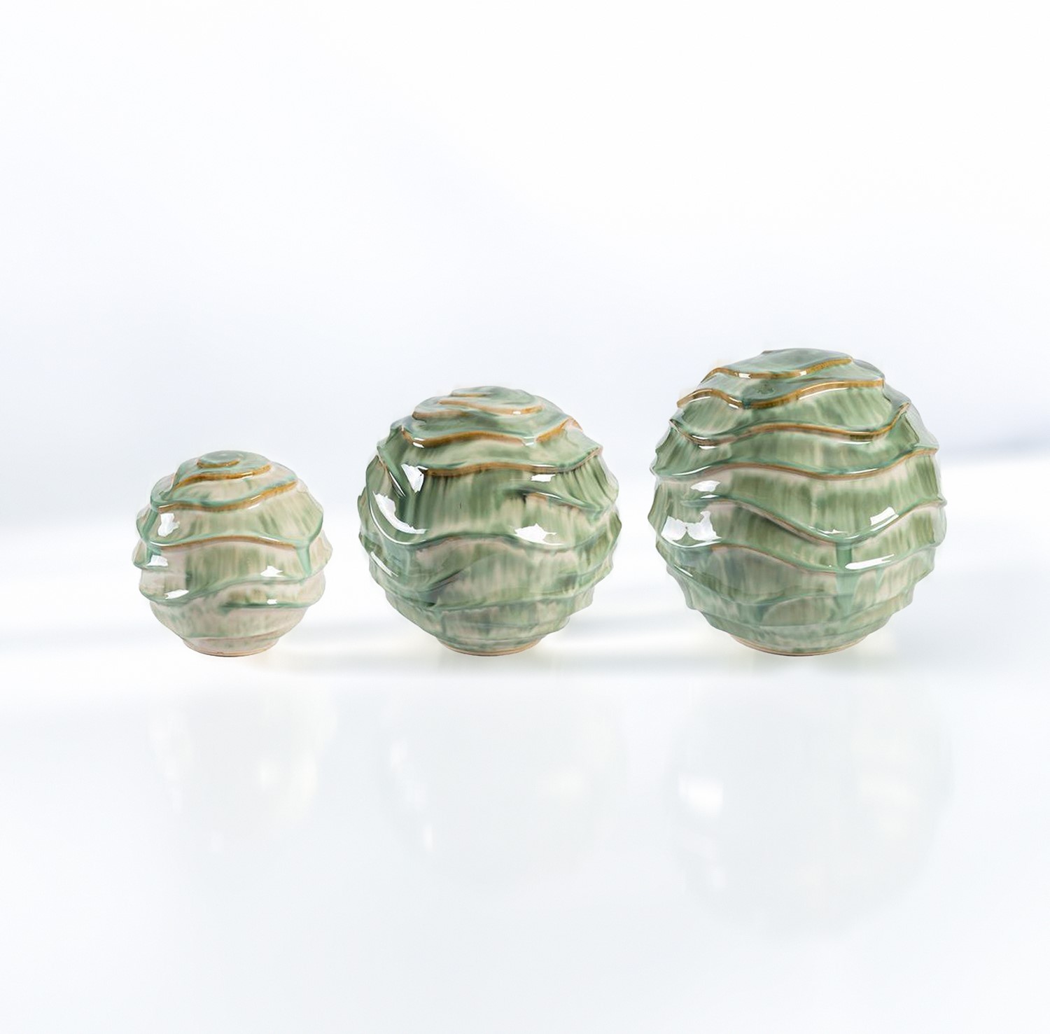 Zaer Ltd International Pre-Order: Set of 3 Assorted Ceramic Globe Tabletop Accents "Lisbon" ZR083907-SET