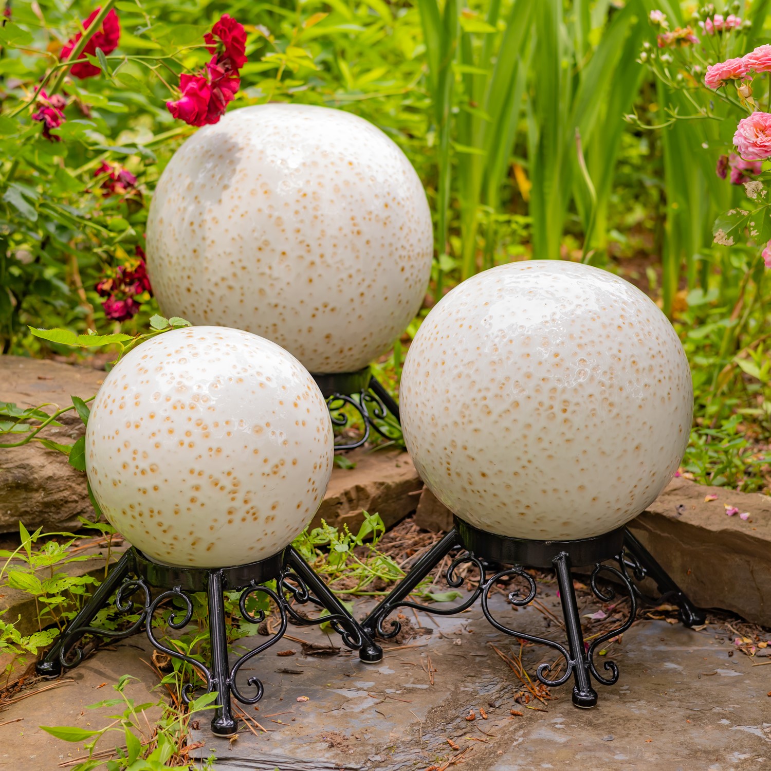 Zaer Ltd International Pre-Order: Set of 3 Assorted Ceramic Globe Tabletop Accents "Aspen" ZR083909-SET