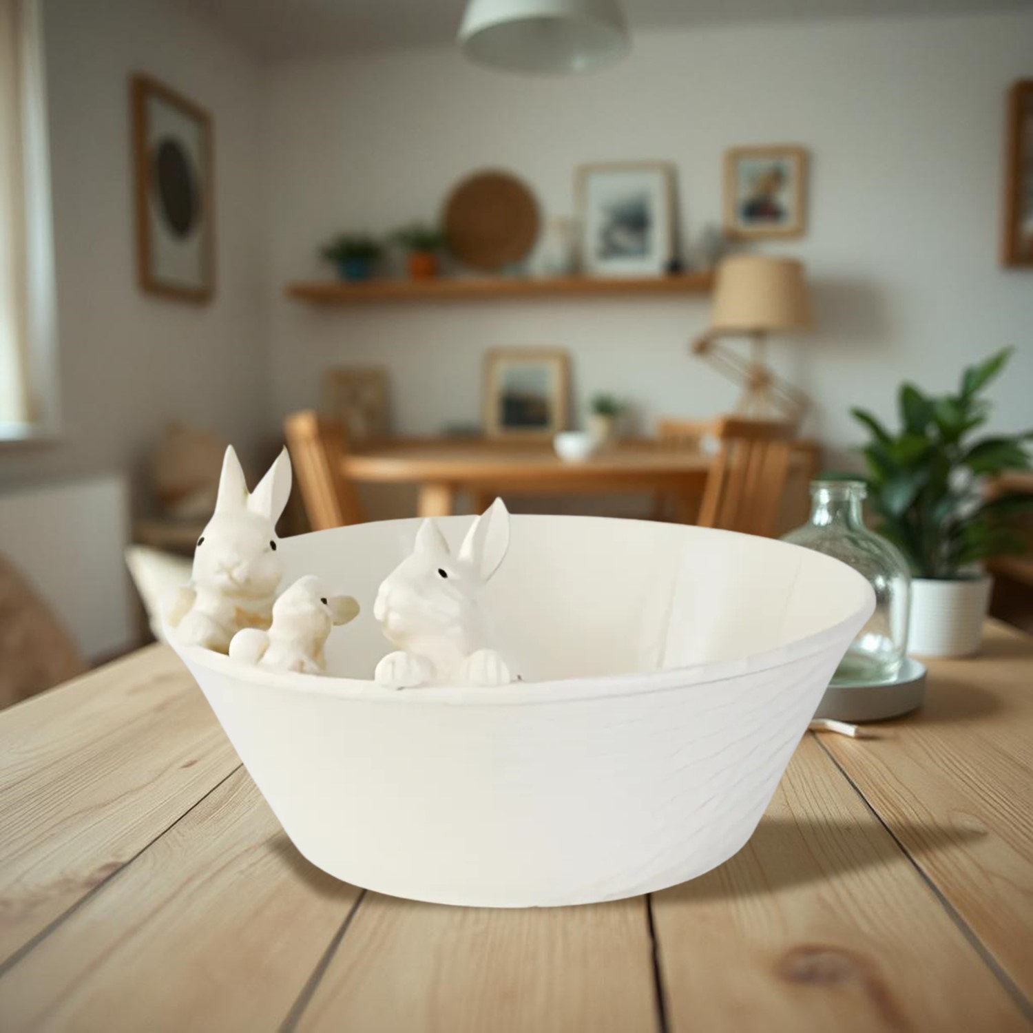 Zaer Ltd International Pre-Order: 12" Ceramic Oval Basin with Peeping Bunnies  "White Rabbit" ZR088115