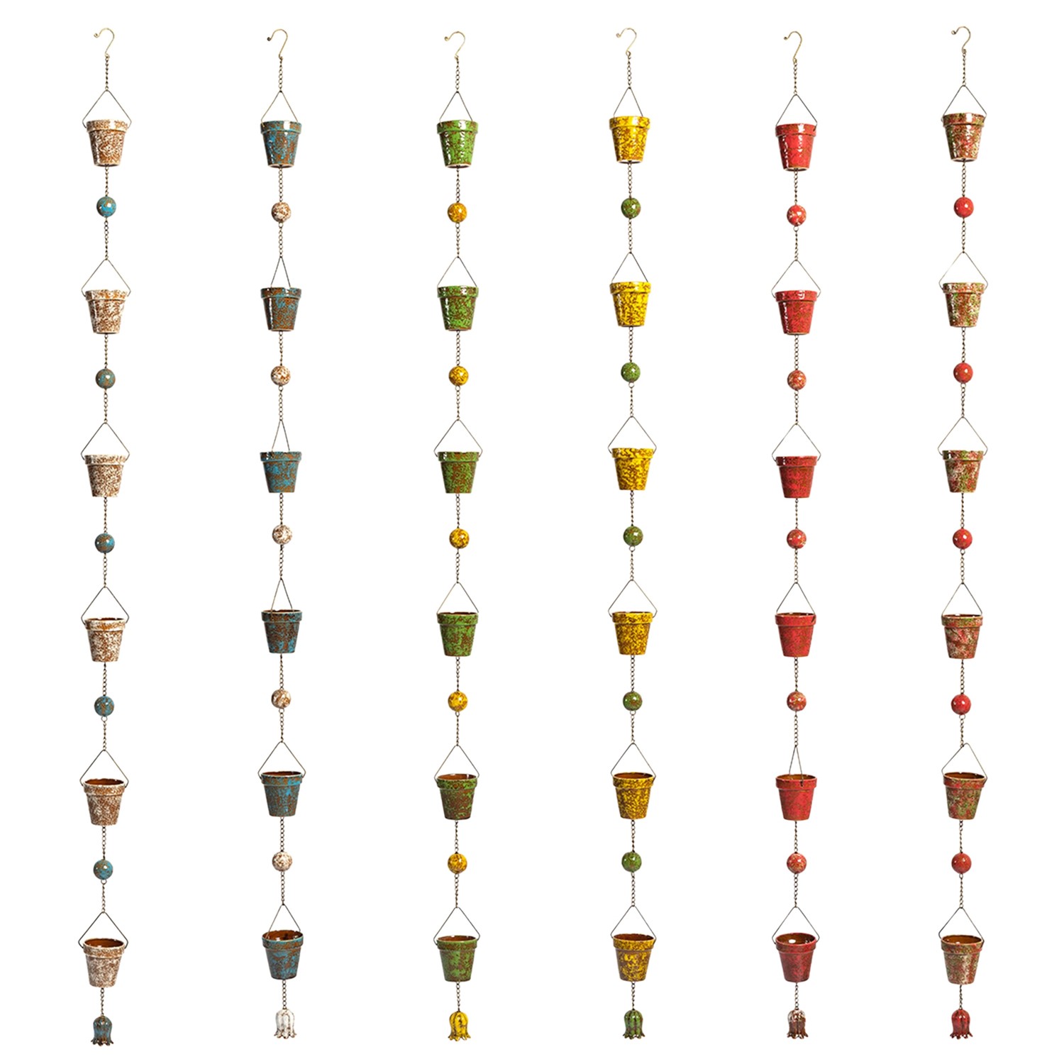 Zaer Ltd International Set of 6 Assorted 76.75"L Hand Painted Porcelain Bucket Rain Chains ZR240024-SET