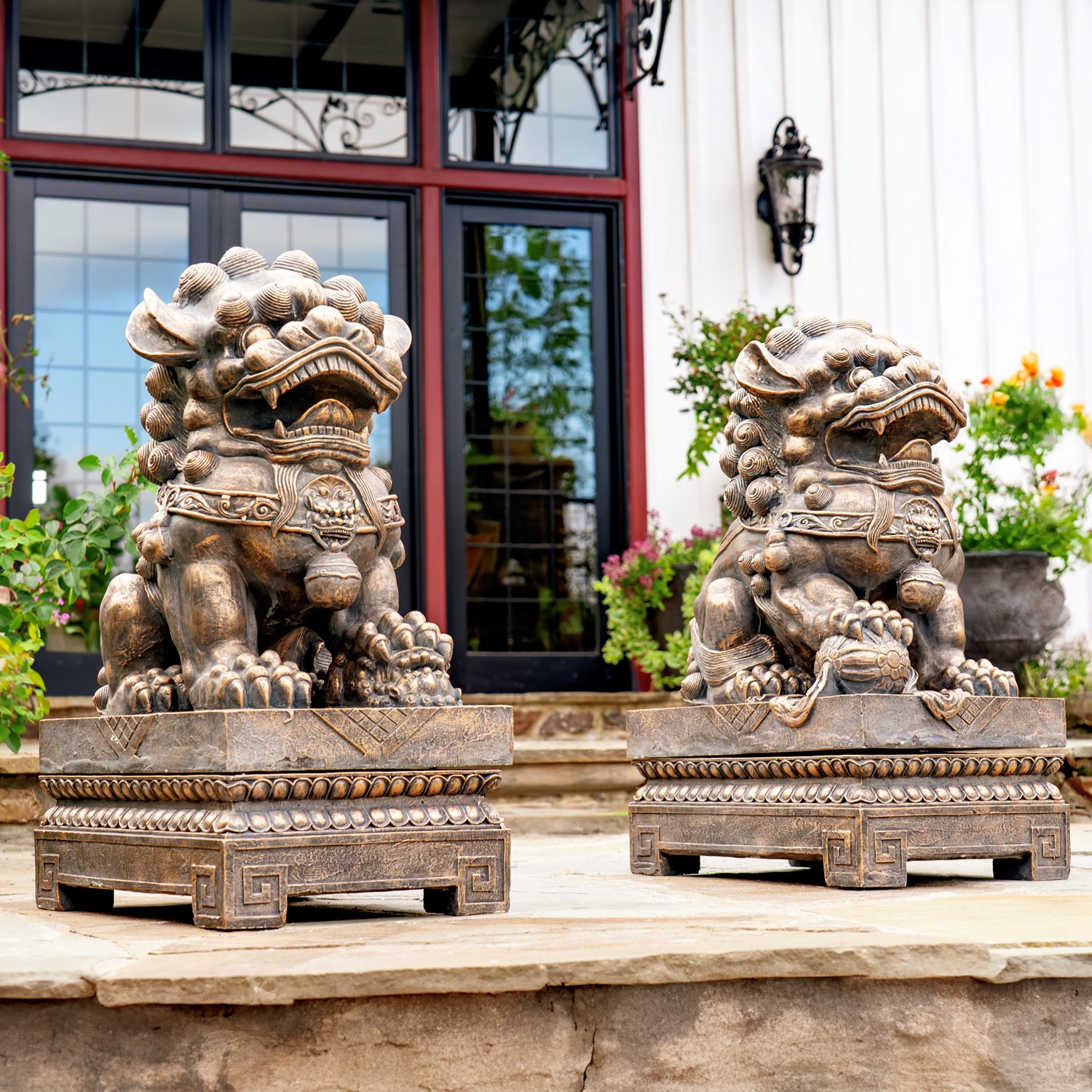 Zaer Ltd. International Set of 2 Magnesium Foo Dog Statues in Antique Bronze "Gan & An" ZR617270-BZS