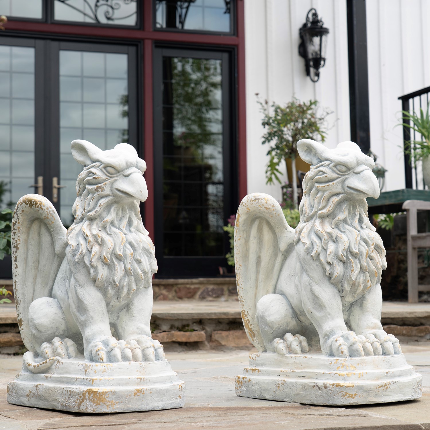 Zaer Ltd International Set of 2 Magnesium Griffin Statues in Antique Grey "Peter & Lois" ZR619280-GYS