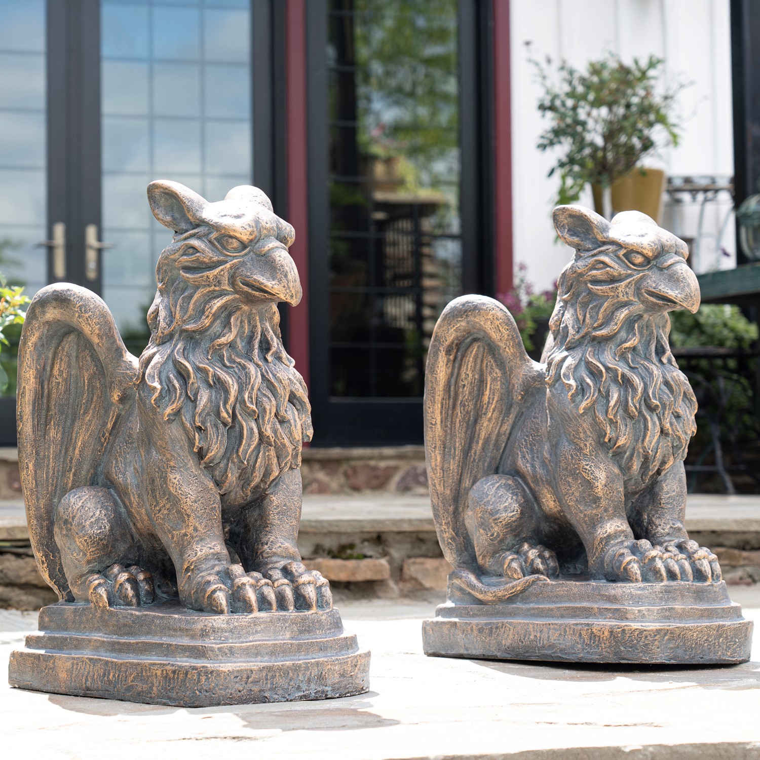 Zaer Ltd International Set of 2 Magnesium Griffin Statues in Antique Bronze "Peter & Lois" ZR619280-BZS