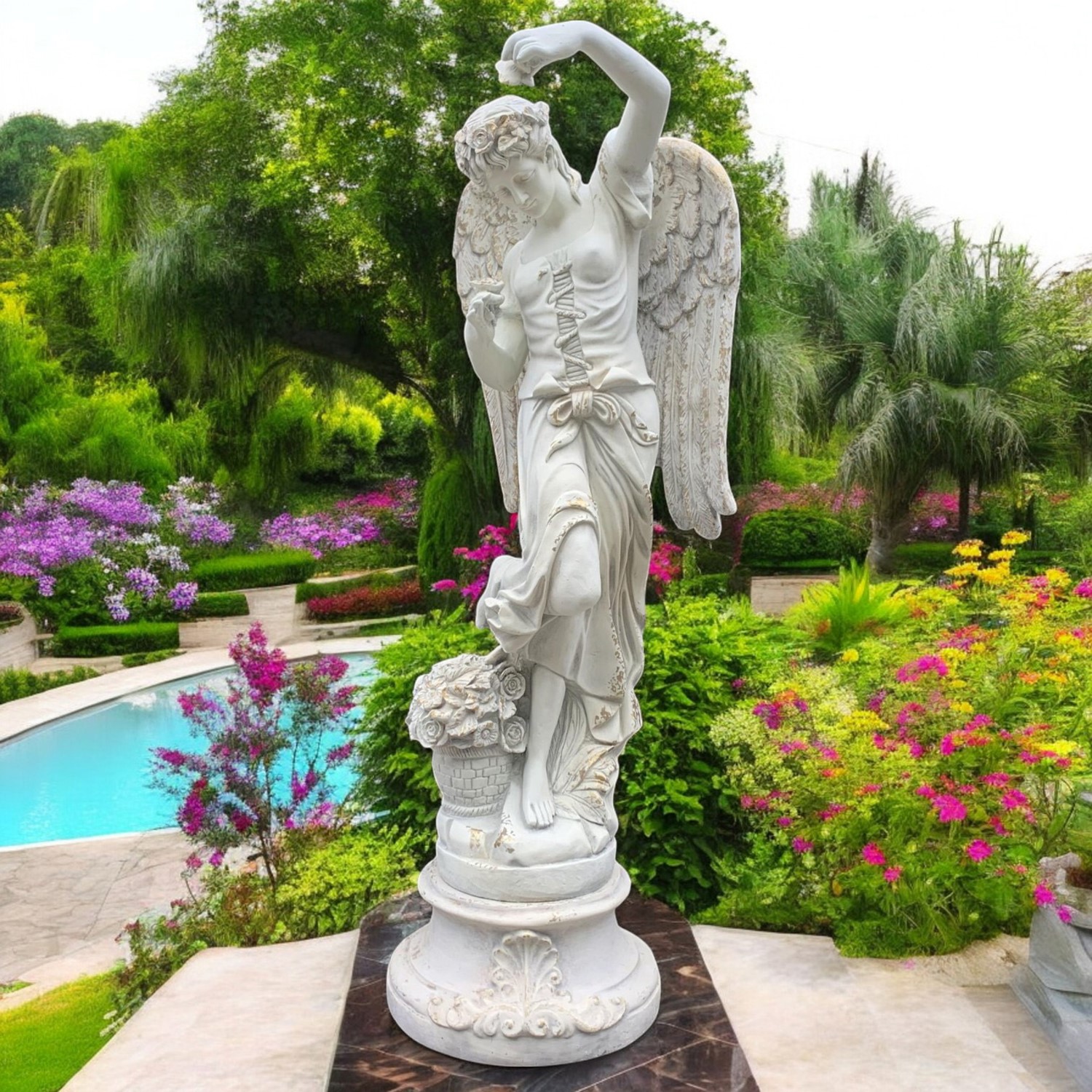 Zaer Ltd International Pre-Order: 63" Tall Magnesium Angel Statue in Antique Grey "Emma" ZR322112-GY