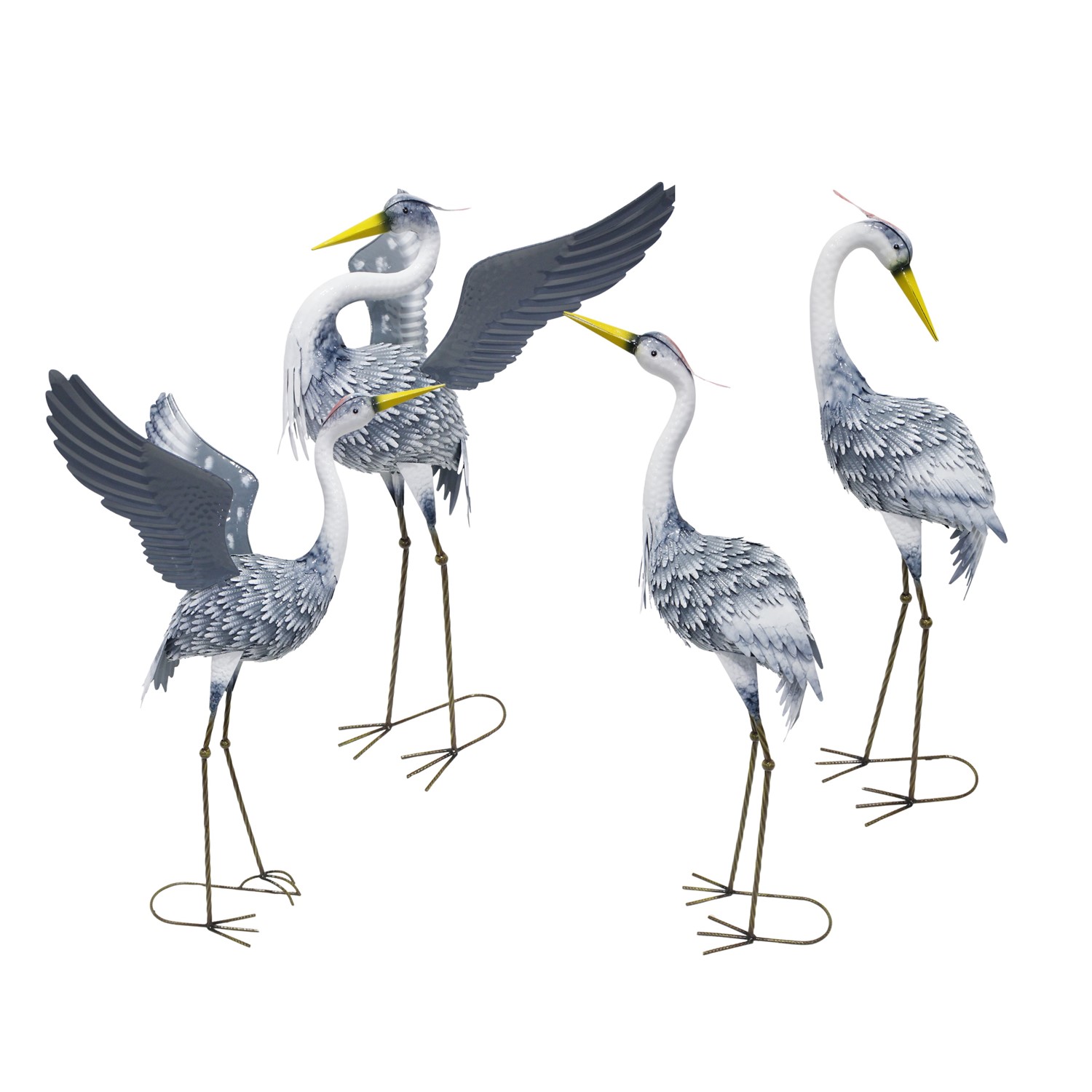 Zaer Ltd International Pre-Order: Set of 4 Assorted Great Blue Heron Metal Garden Figurines "Cuyahoga" ZR241170-SET